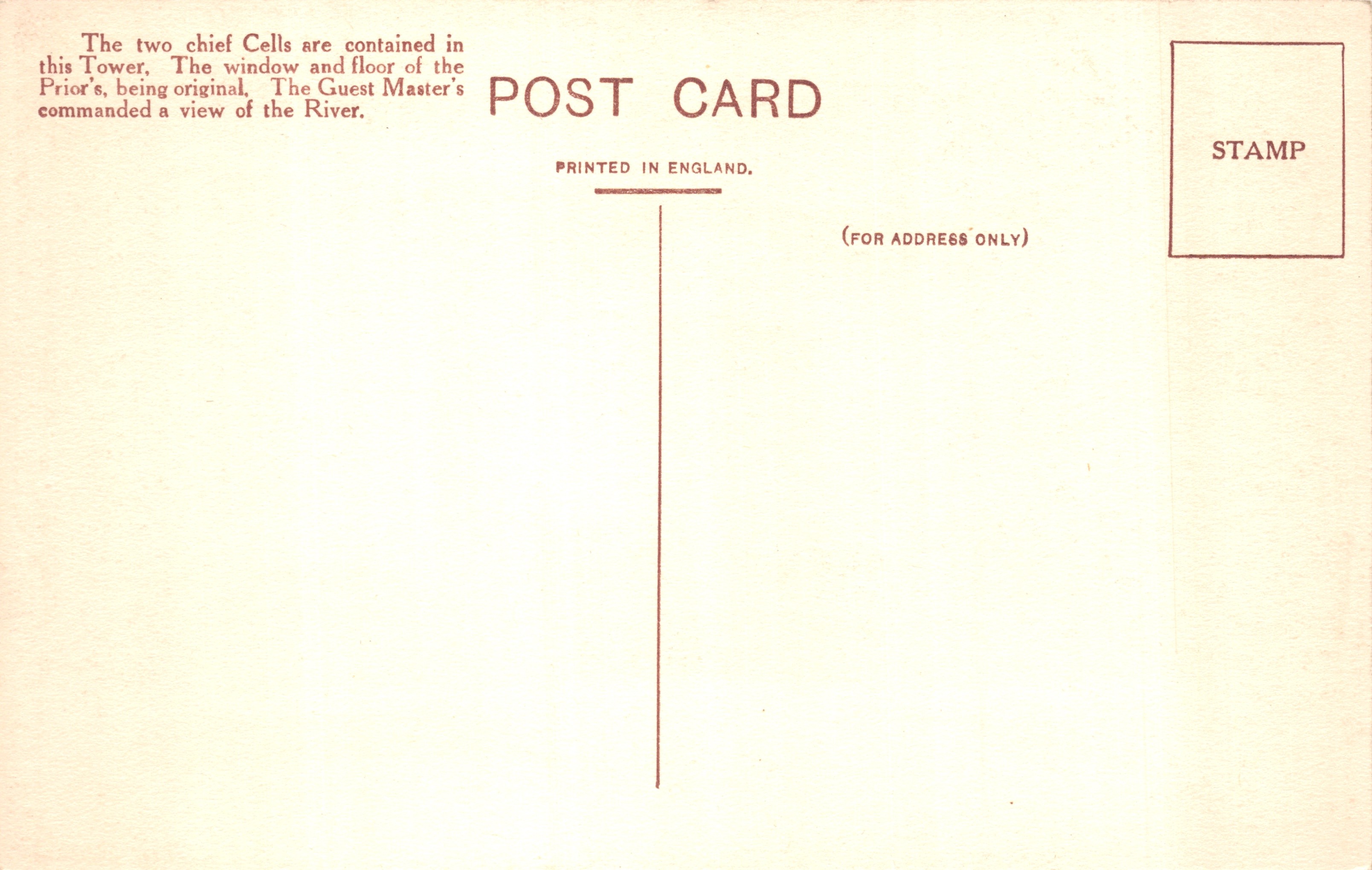 Exeter. St Nicholas Priory. Western Front — wydawca IMPRIMÉ SUR LA CARTE : POST CARD PRINTED IN ENGLAND — Rewers