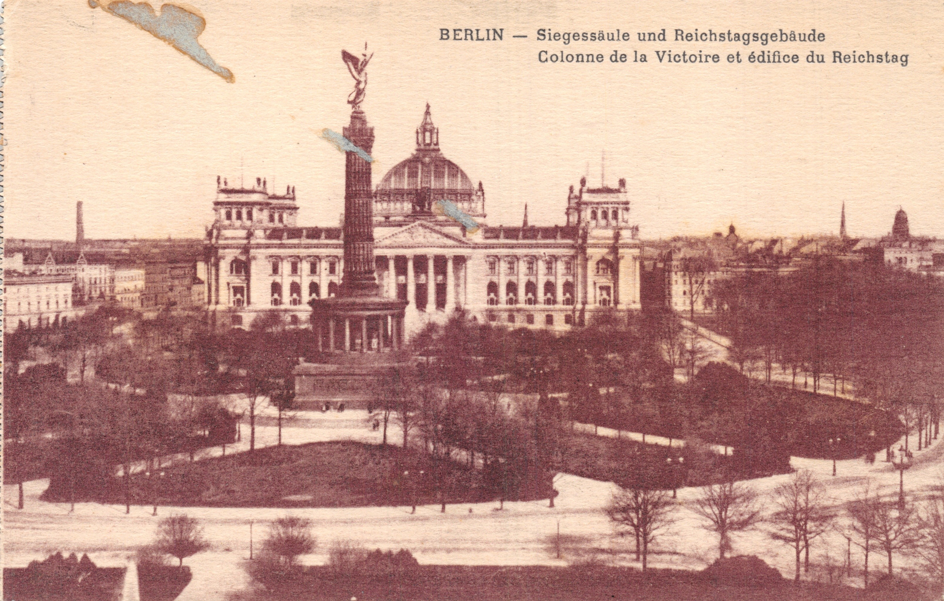 BERLIN — Columna de la Victoria y Edificio del Reichstag — editor V. Palimann, Wiesbaden, 19