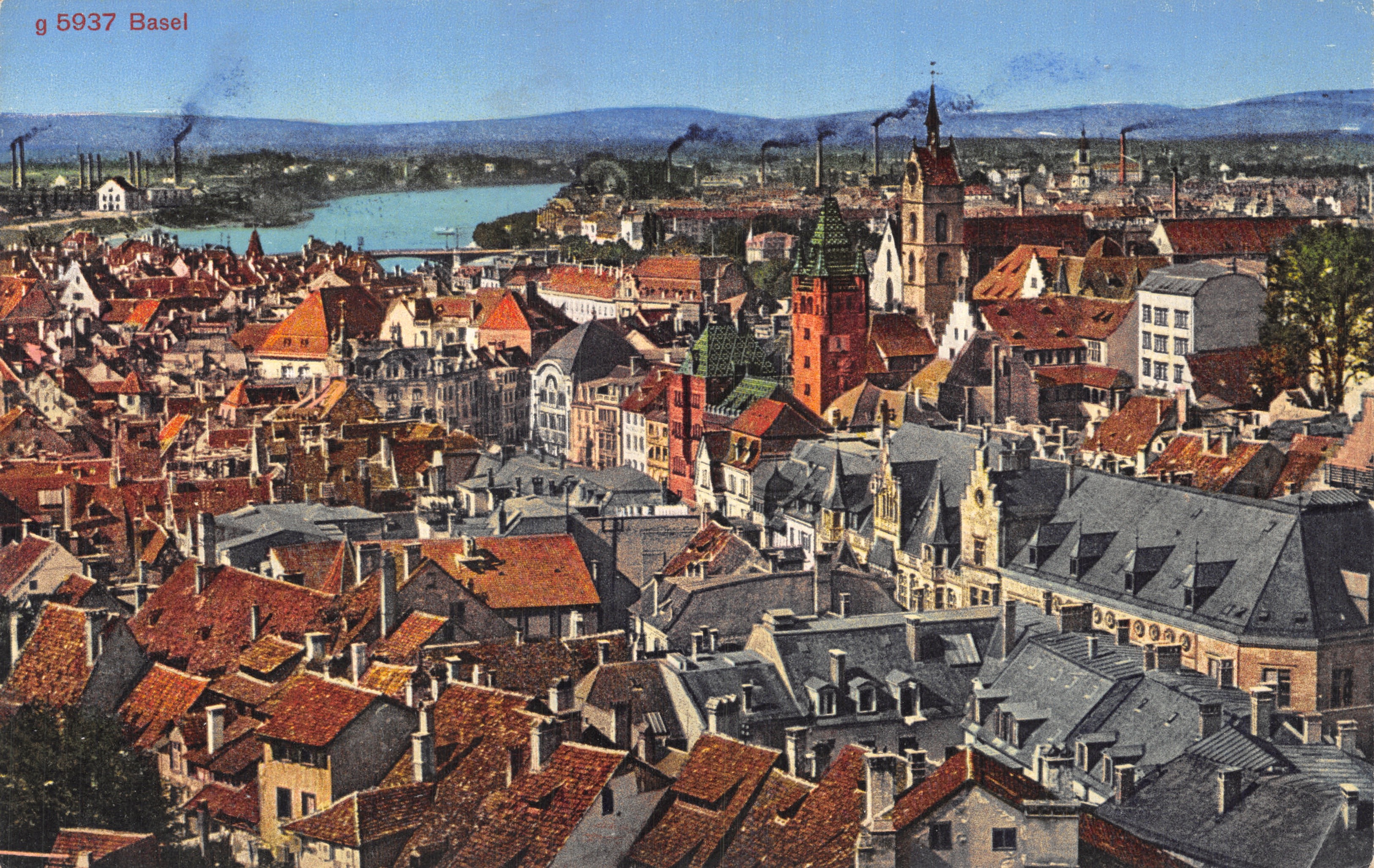 Vista aérea de Basilea — editor Edition Photoglob, Zúrich, n.º 5937