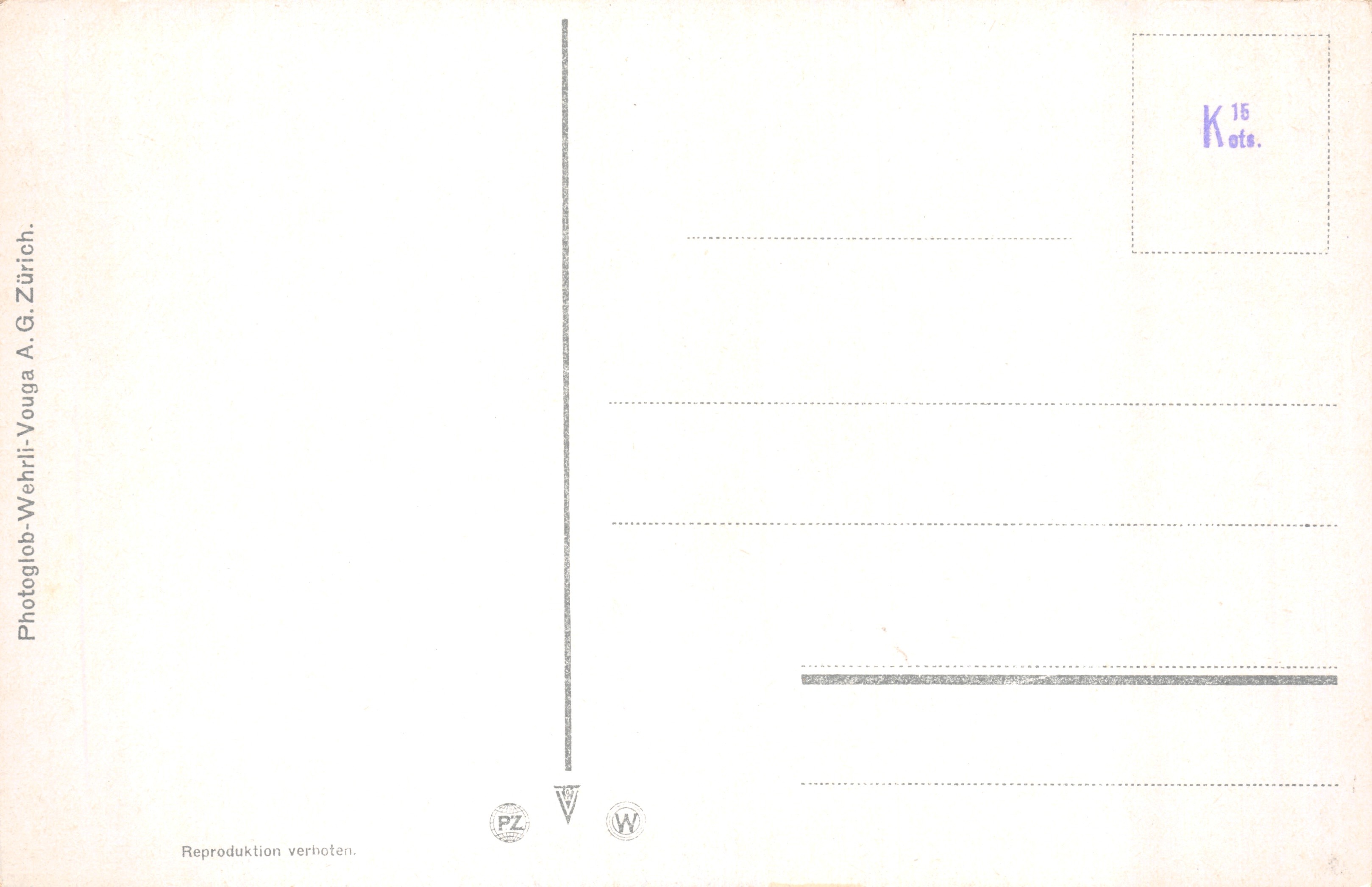 Axenstrasse avec Flüelen et Bristenstock (3074 m) — vue depuis un éperon rocheux, éditeur Photoglob-Wehrli-Vouga A.G. Zürich, n° J 4373 — Verso