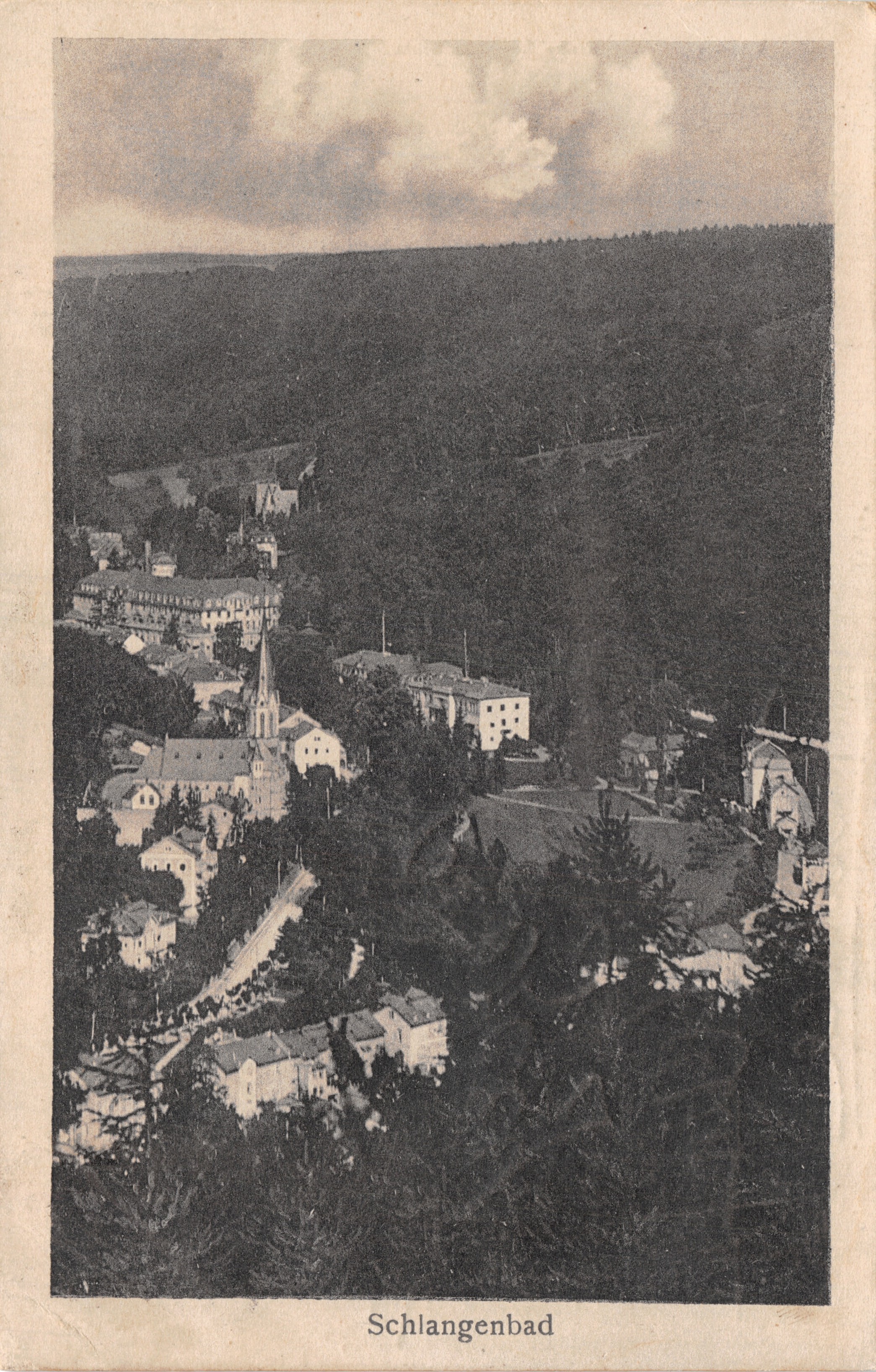 Schlangenbad — vue aérienne du village et de son église — Verlag Frans Ruppert, n°129