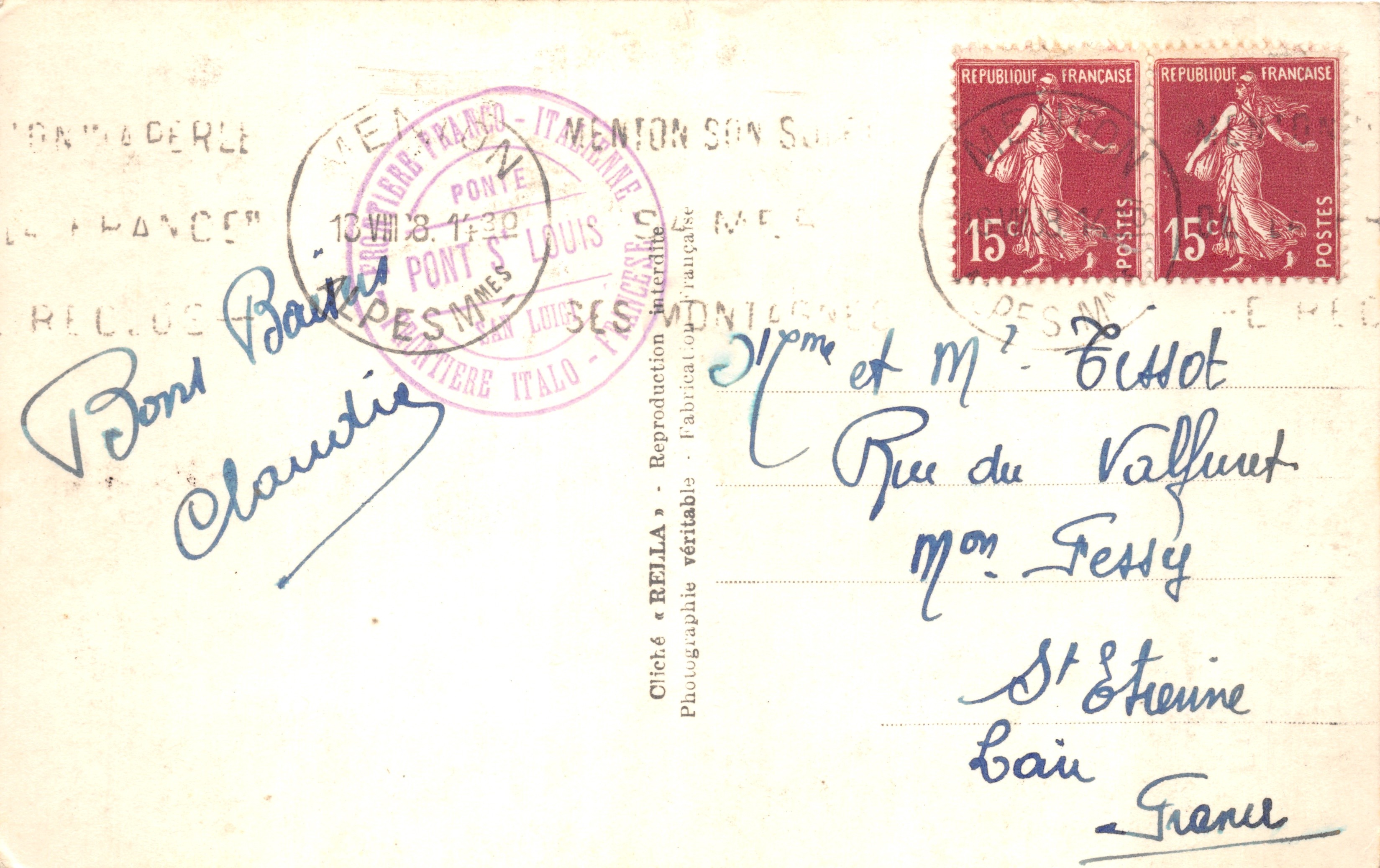 Grimaldi Ventimiglia (Italian frontier) — Bridge of San Luigi, publisher Rella, n° 502 — Back