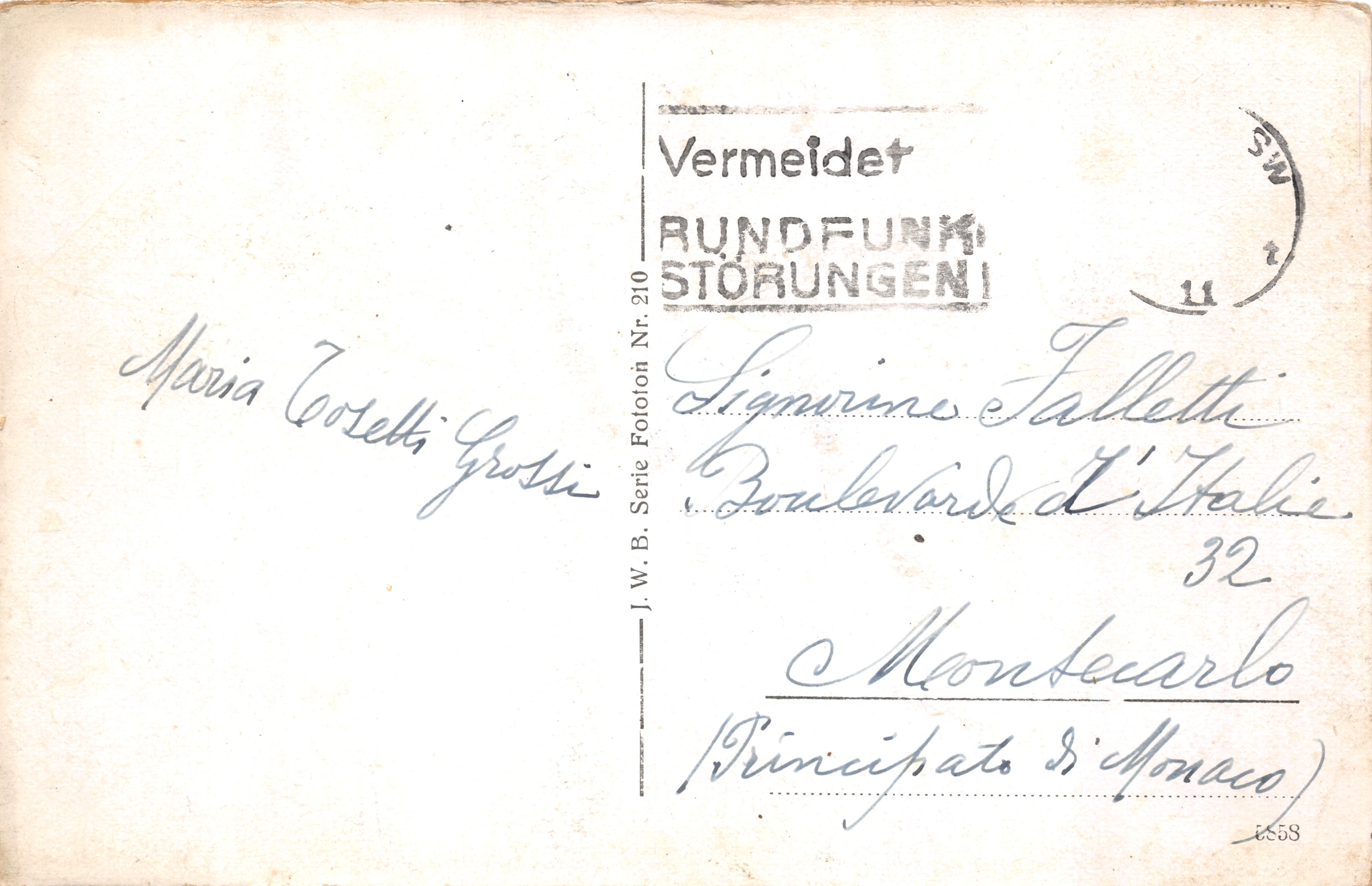 Berlin-Charlottenburg — Hardenberg Street with the Kaiser-Wilhelm-Gedächtniskirche — publisher J.W.B. Series Fototon No. 210 — Back