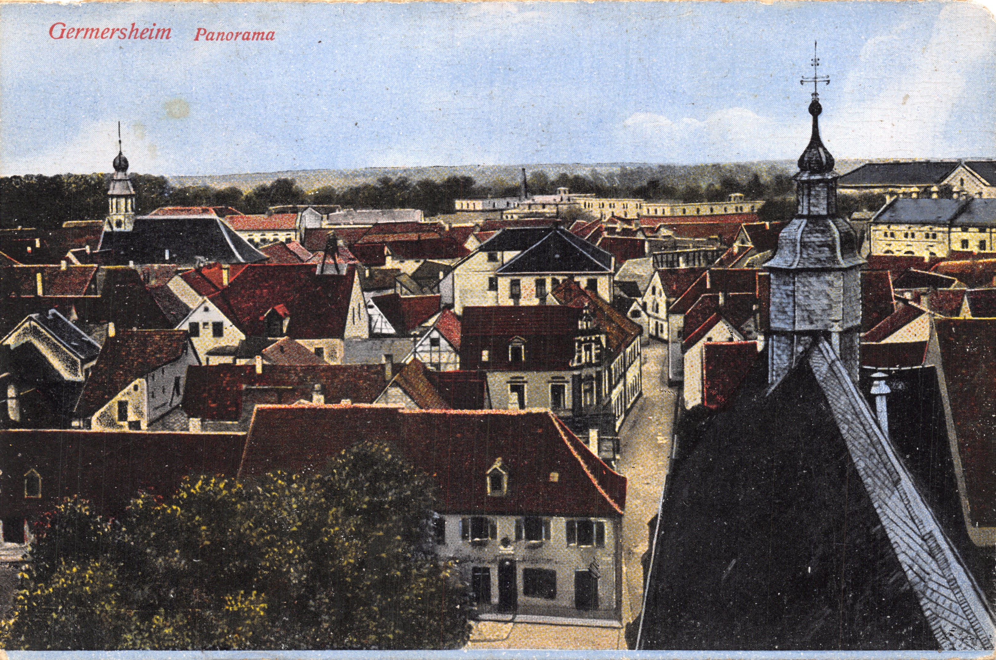 Germersheim — panorama urbain avec église et toits — éditeur 'La vue principale'