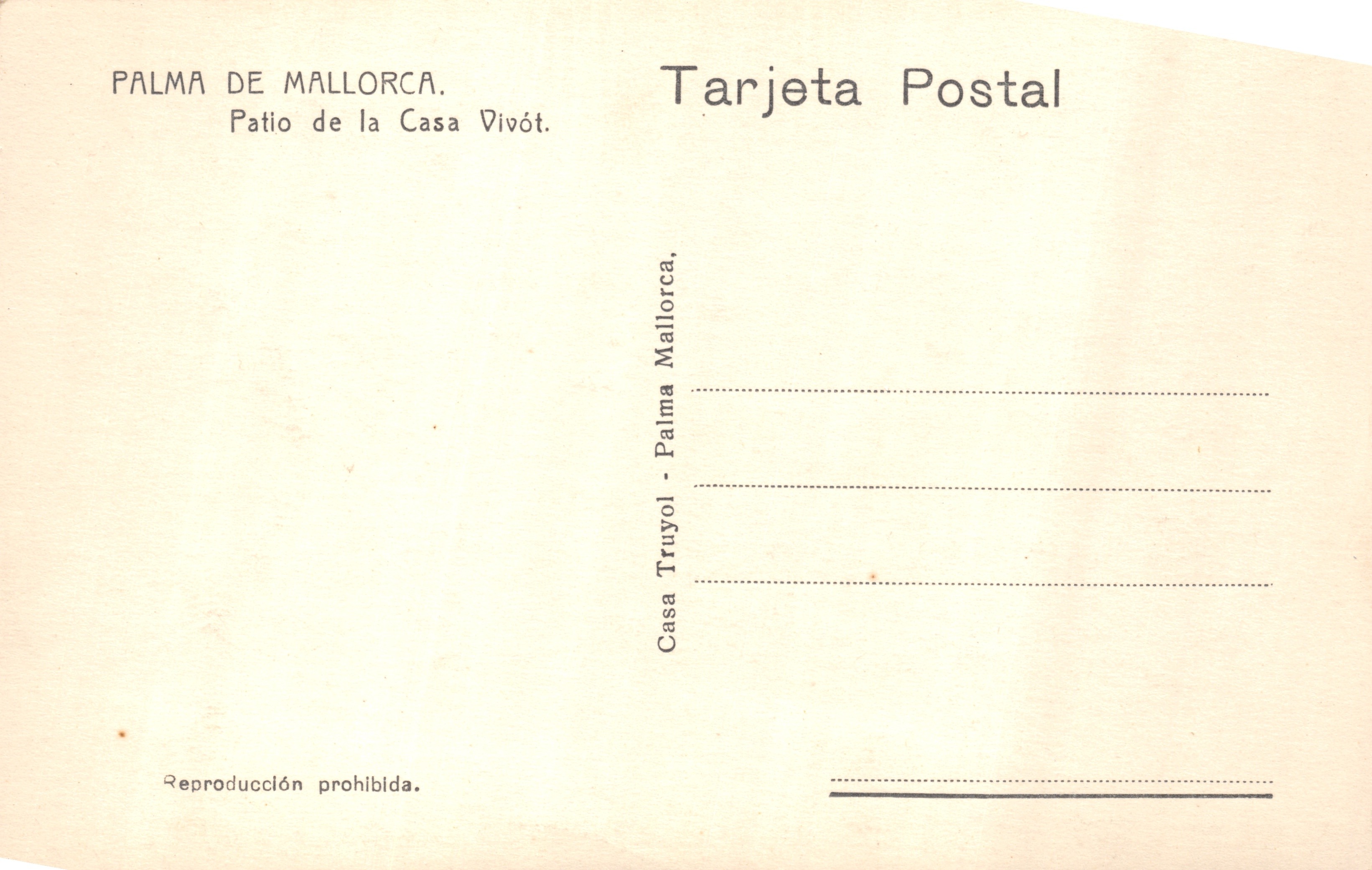 Patio of the Vivót House — Palma de Mallorca — Vintage Postcard — Back