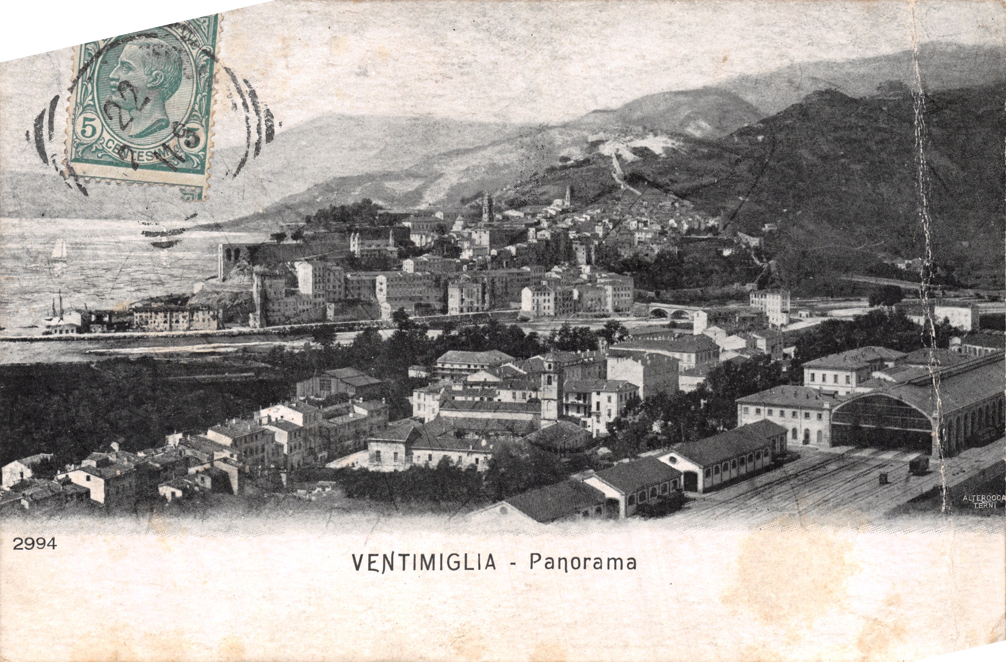 Ventimiglia - Panorama — vista aerea del porto e delle colline, editore ALTERODO CEROTI, n. 2994