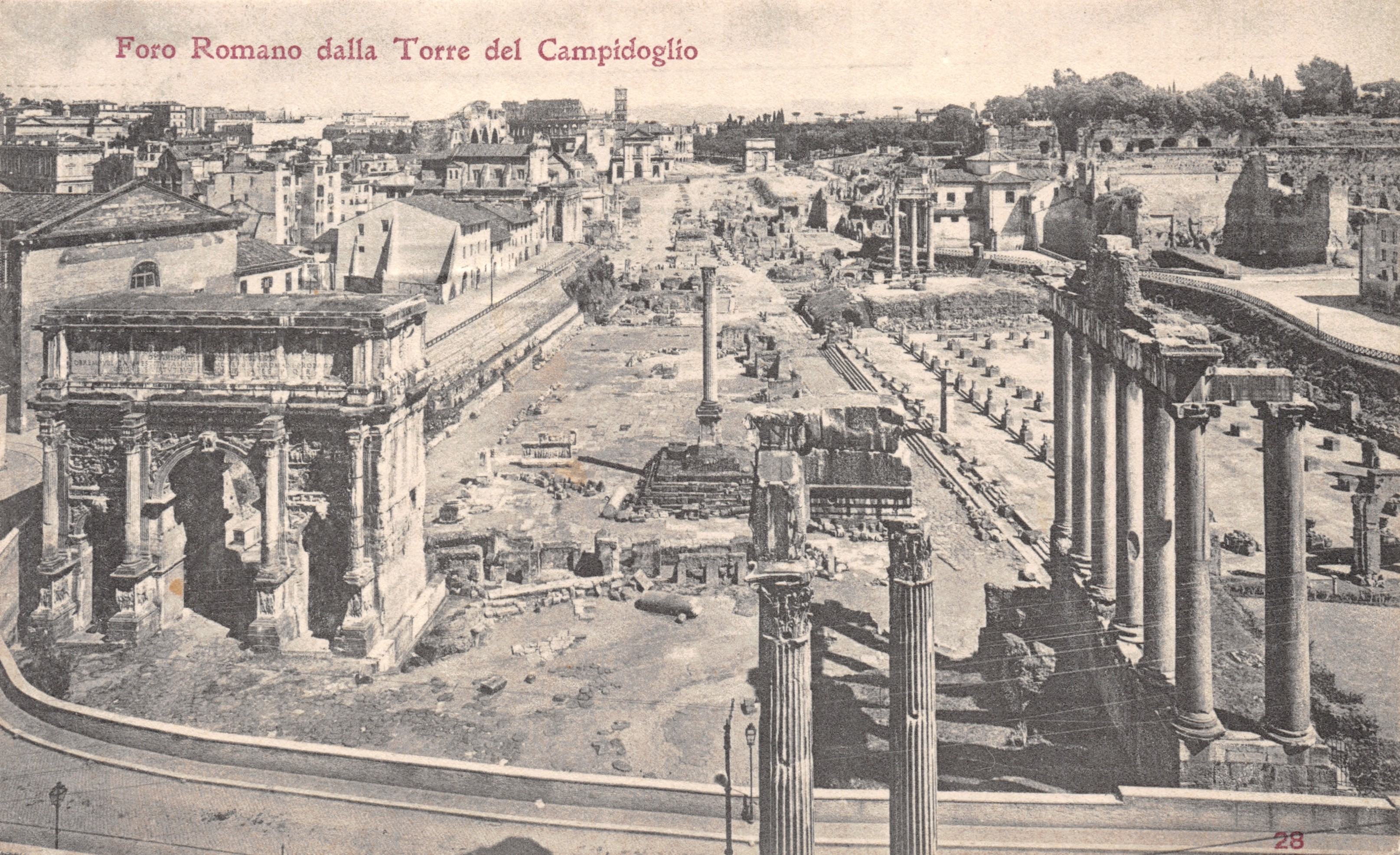 Foro Romano vanaf de toren van het Campidoglio — uitzicht vanaf de toren van het Campidoglio, uitgever 'Atipia dello Stab. Alterocca - Terni', nr. 28