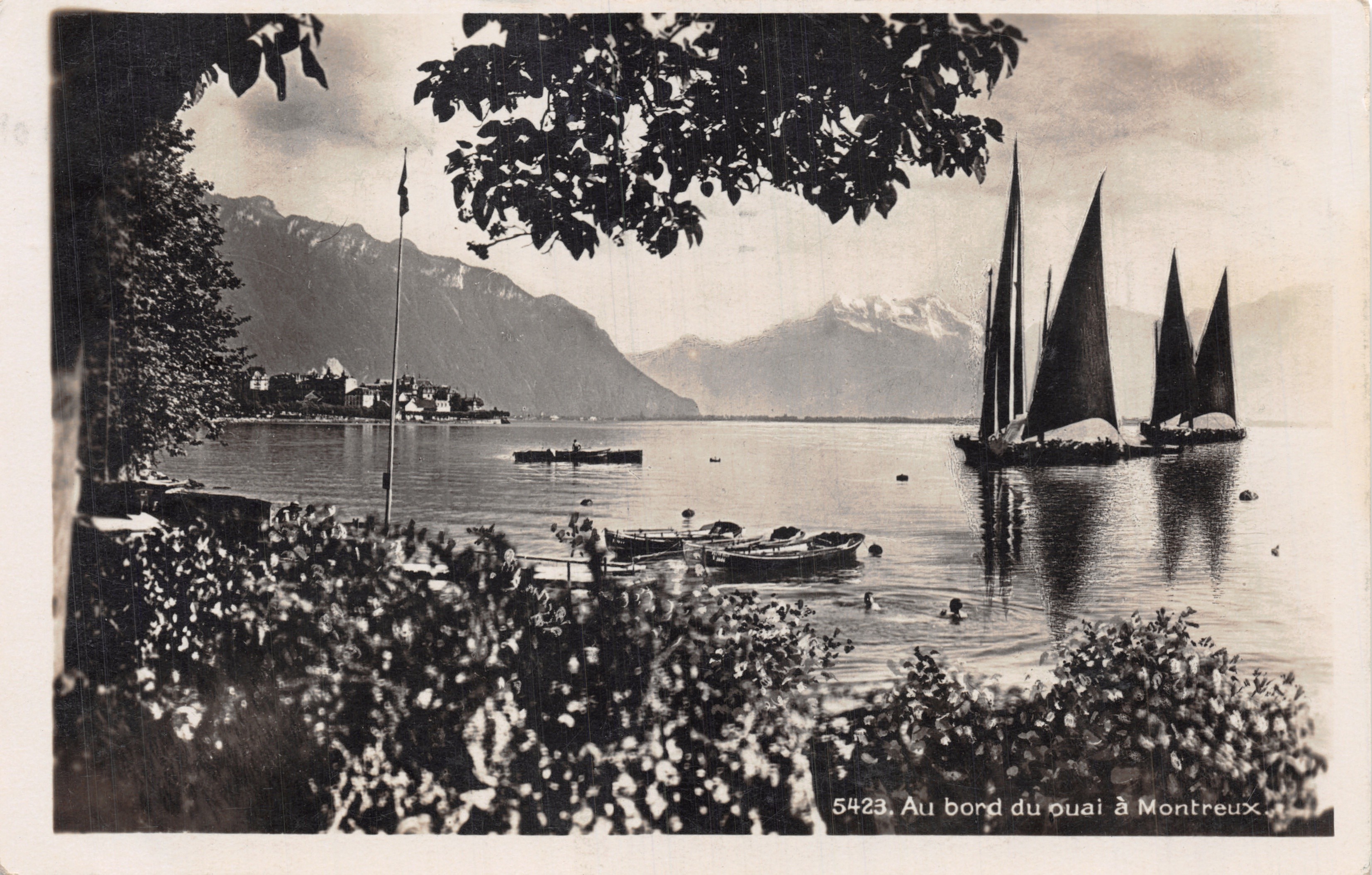Ansicht des Sees Léman — Ufer des Sees in Montreux — Verlag Phototypie Co., Lausanne, Nr. 5423