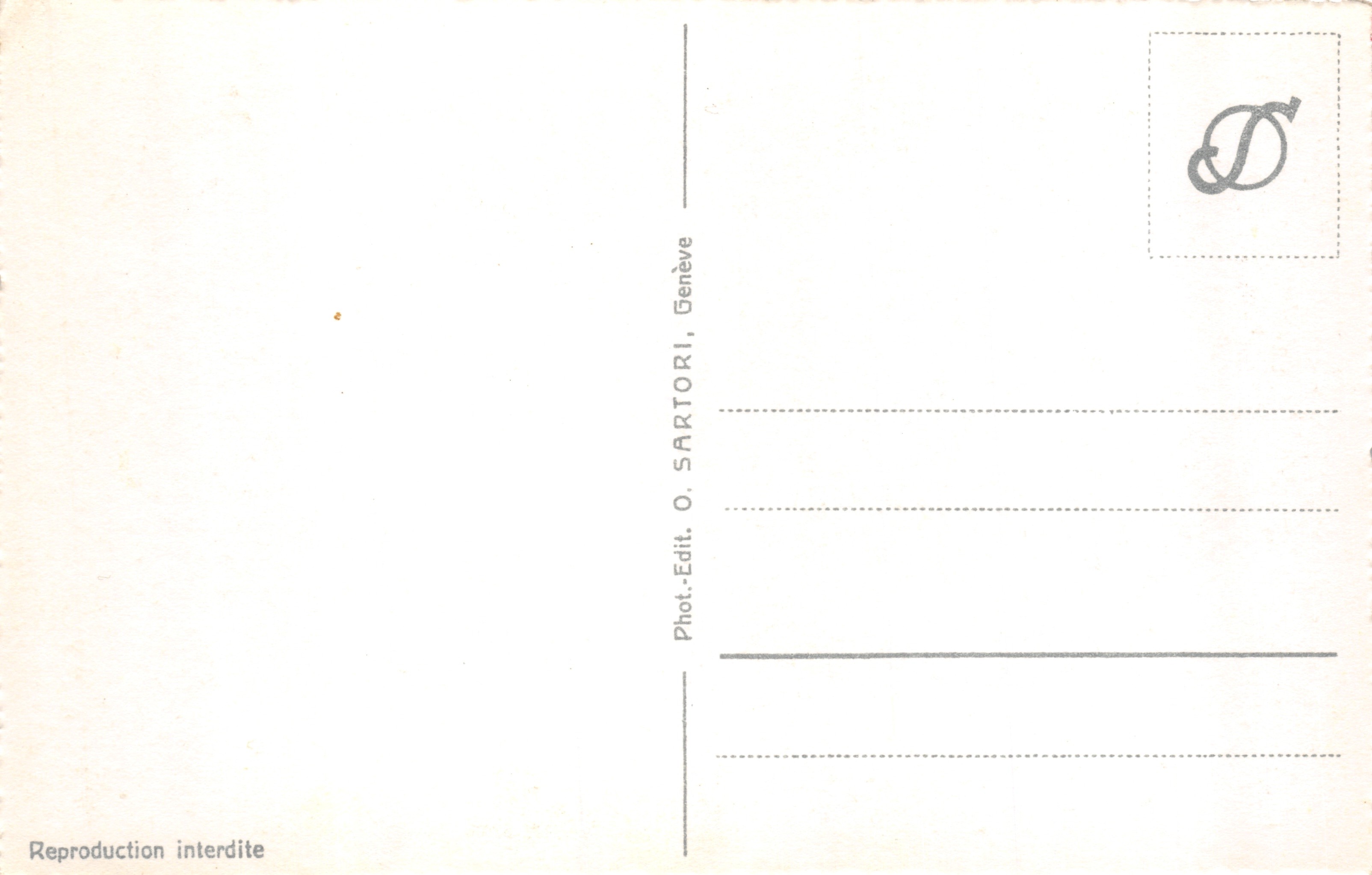 Lausanne, la Tour Bel'Air et les Alpes — vue panoramique avec le lac et les montagnes enneigées — éditeur SARTORI, Genève, n° 509b — Verso