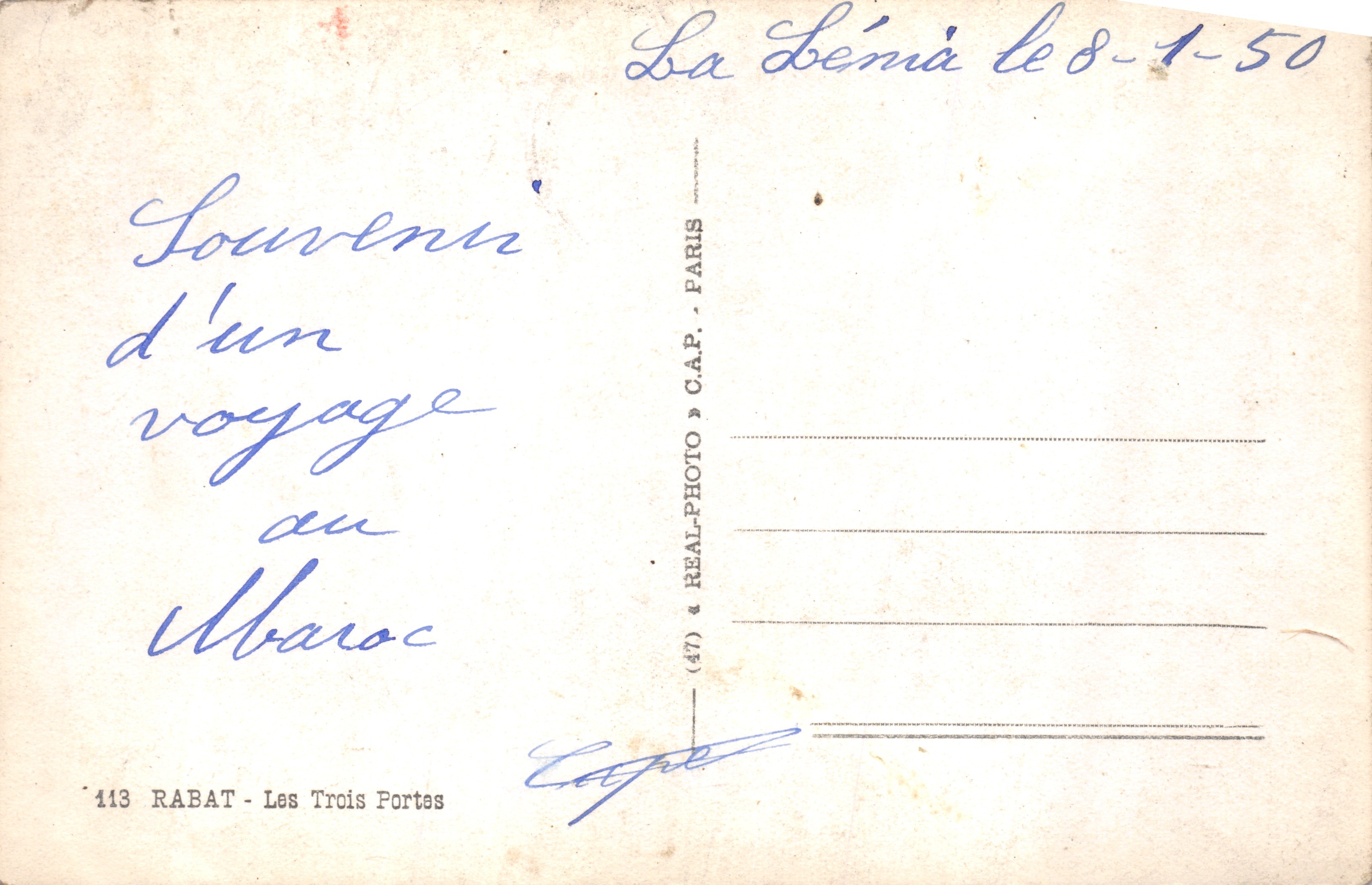 Rabat — Les Trois Portes — éditeur C.A.P. PARIS, n° 113 — Reverso