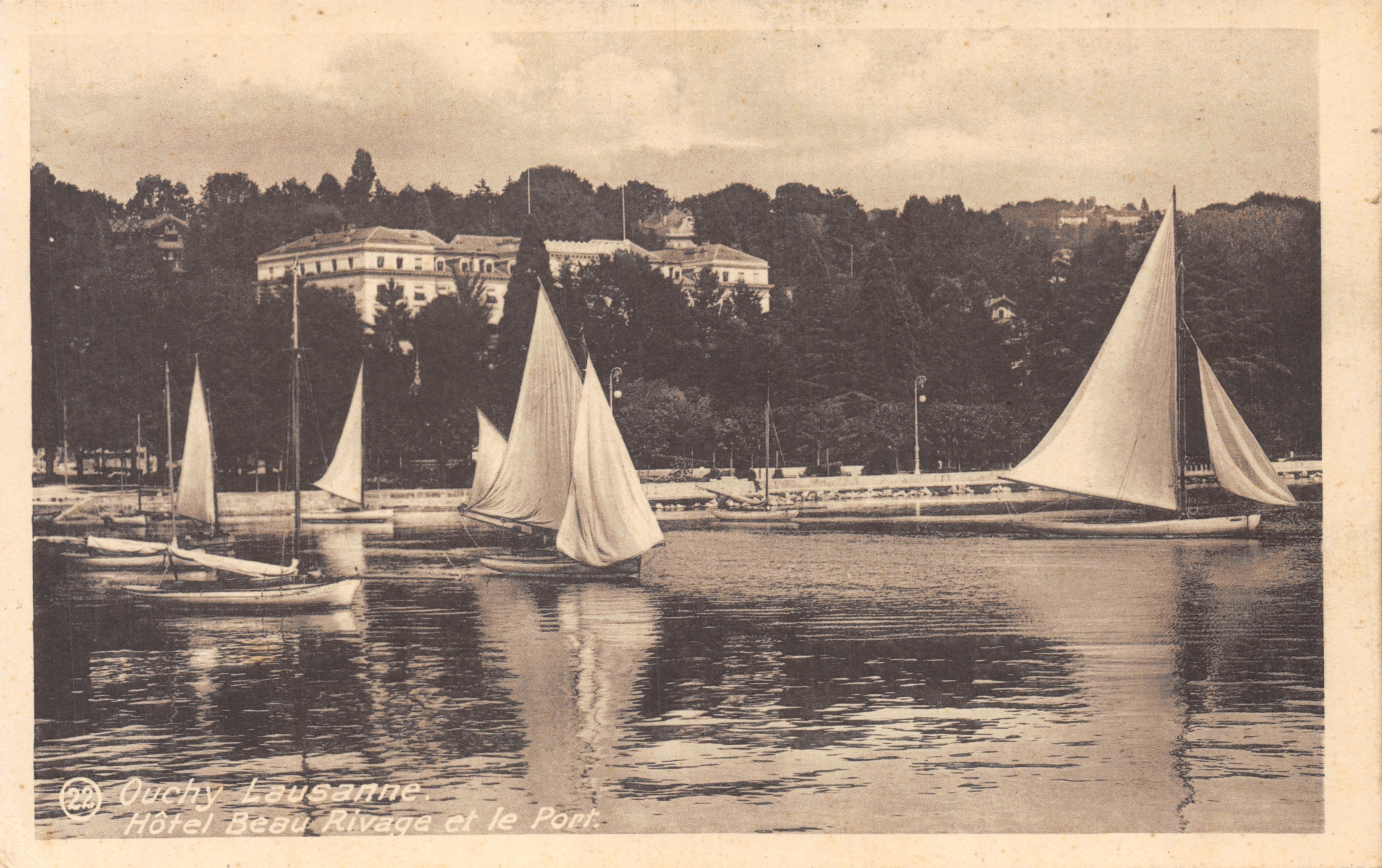 Ouchy-Lausanne — Hotel Beau Rivage e il Porto — Edition Franco-Phot, Bern, Svizzera, C. 4