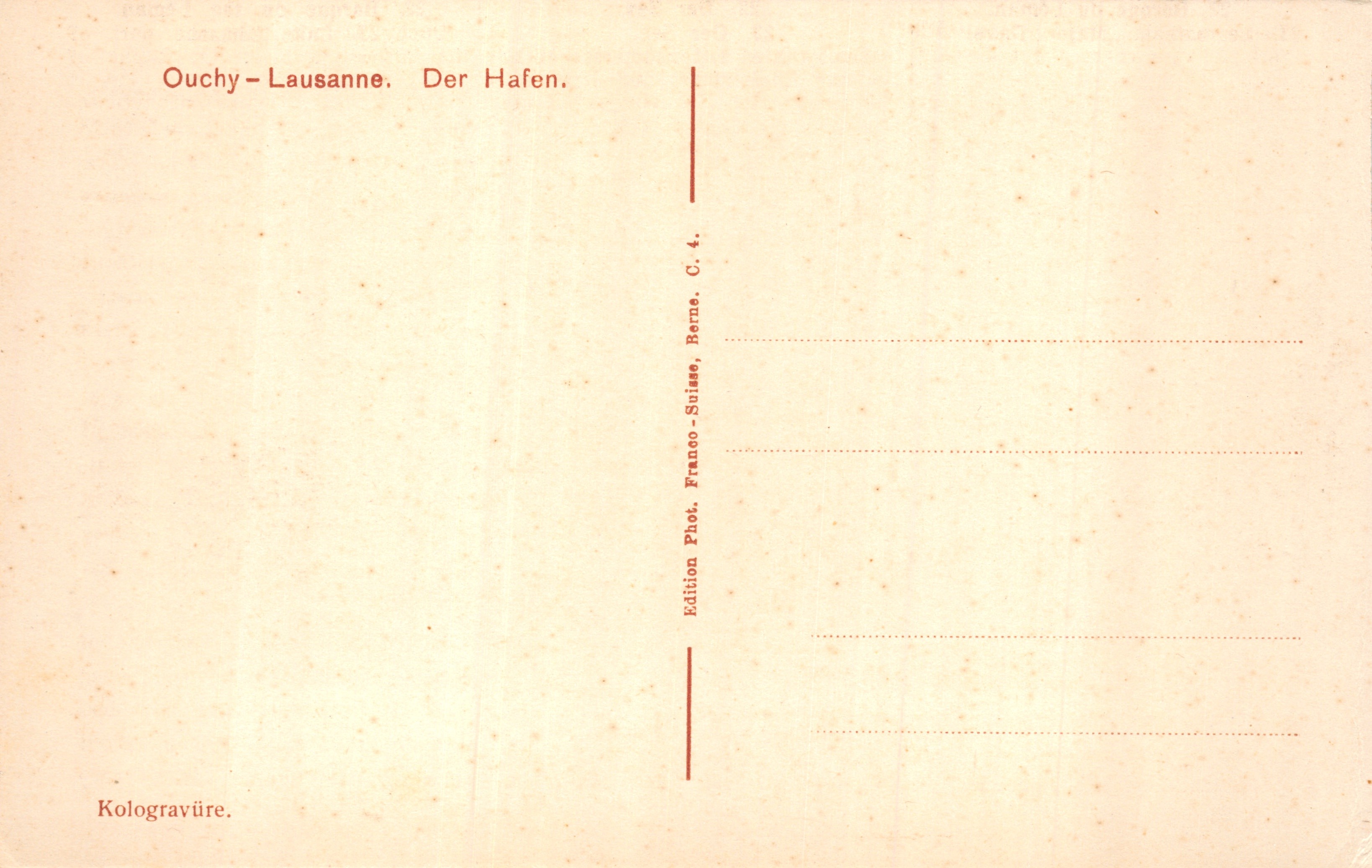 Ouchy-Lausanne — Hotel Beau Rivage e il Porto — Edition Franco-Phot, Bern, Svizzera, C. 4 — Verso