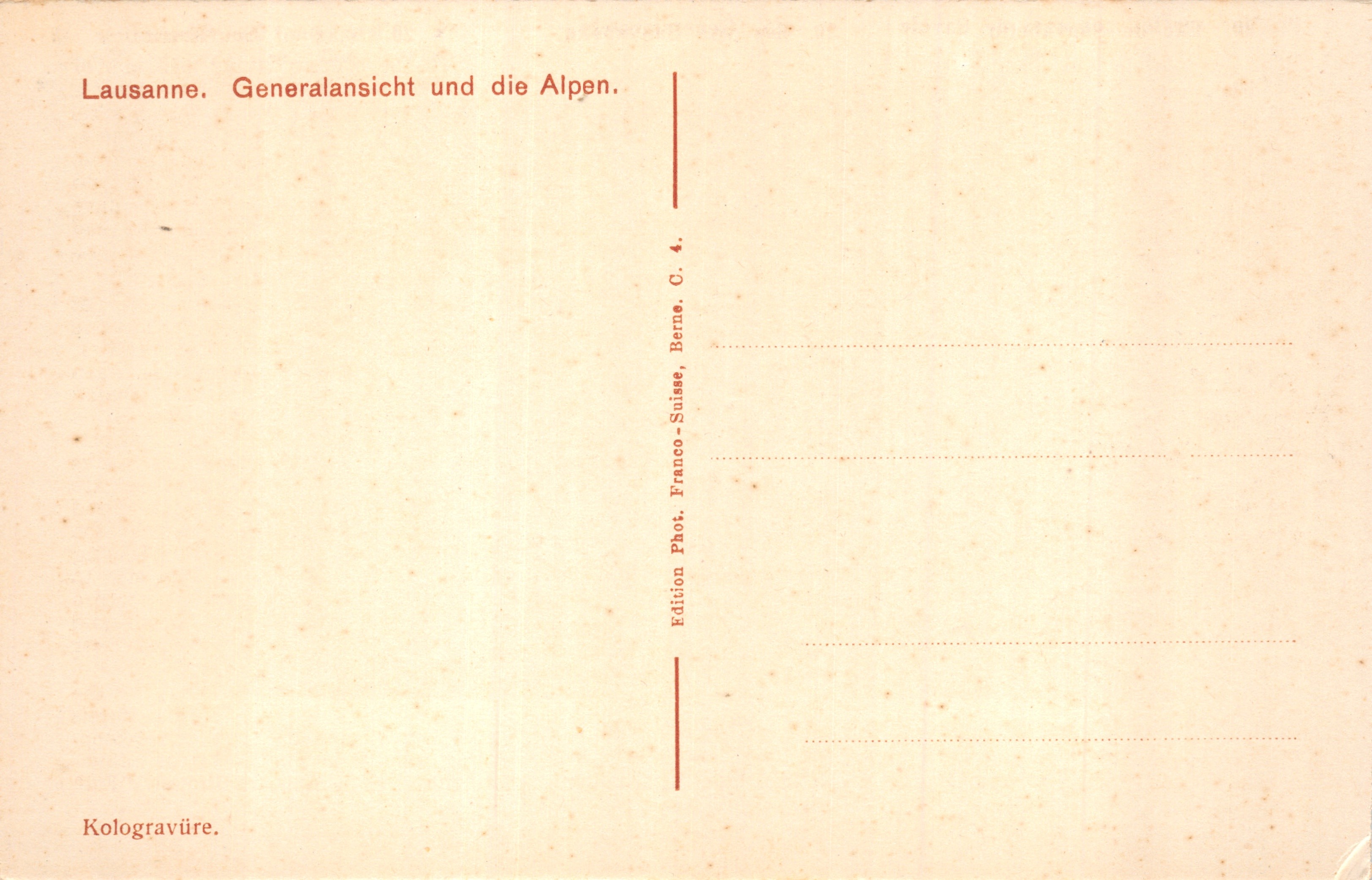 Lausanne — Uitzicht op de bergen van Savoie en de Waalse Alpen — Editie Franco-Phot, C. 4, Berne — Achterkant