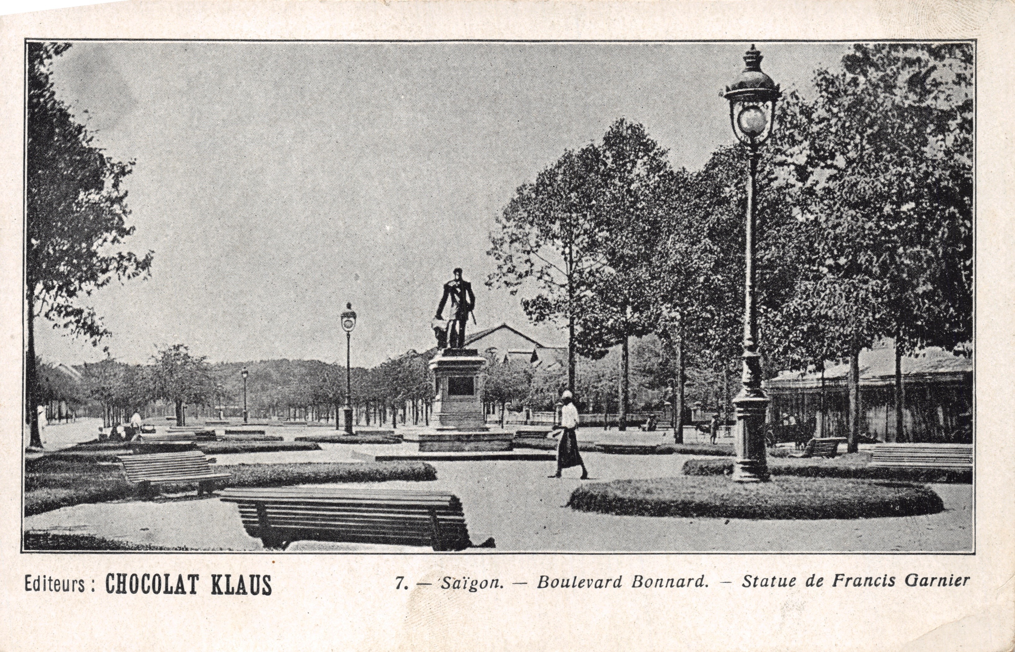 Saigon — Boulevard Bonnard — Statua di Francis Garnier, editore CHOCOLAT KLAUS, n. 7