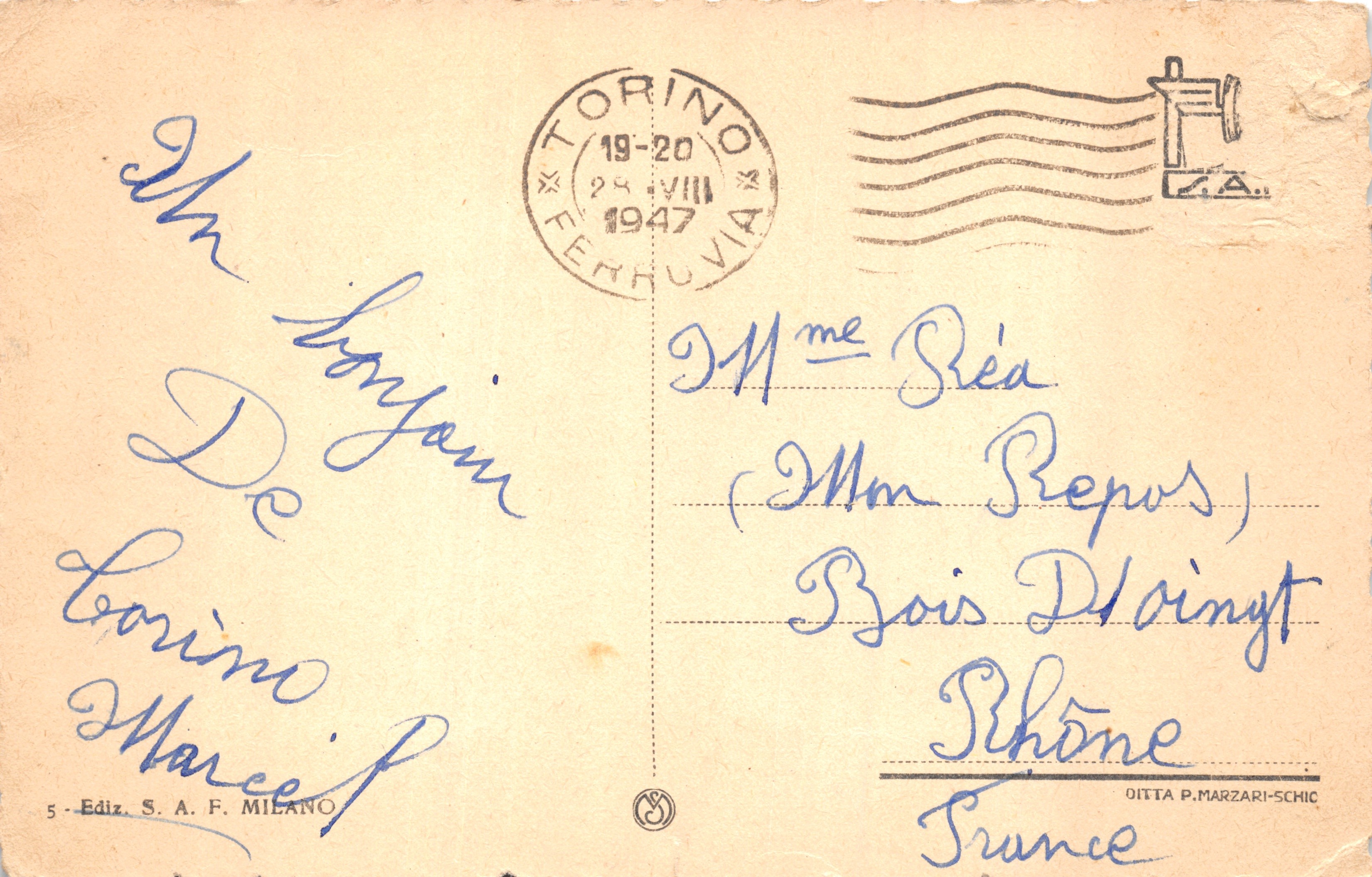 Torino - Stazione Porta Nuova — éditeur S.A.F. MILANO, n°5 — Reverso