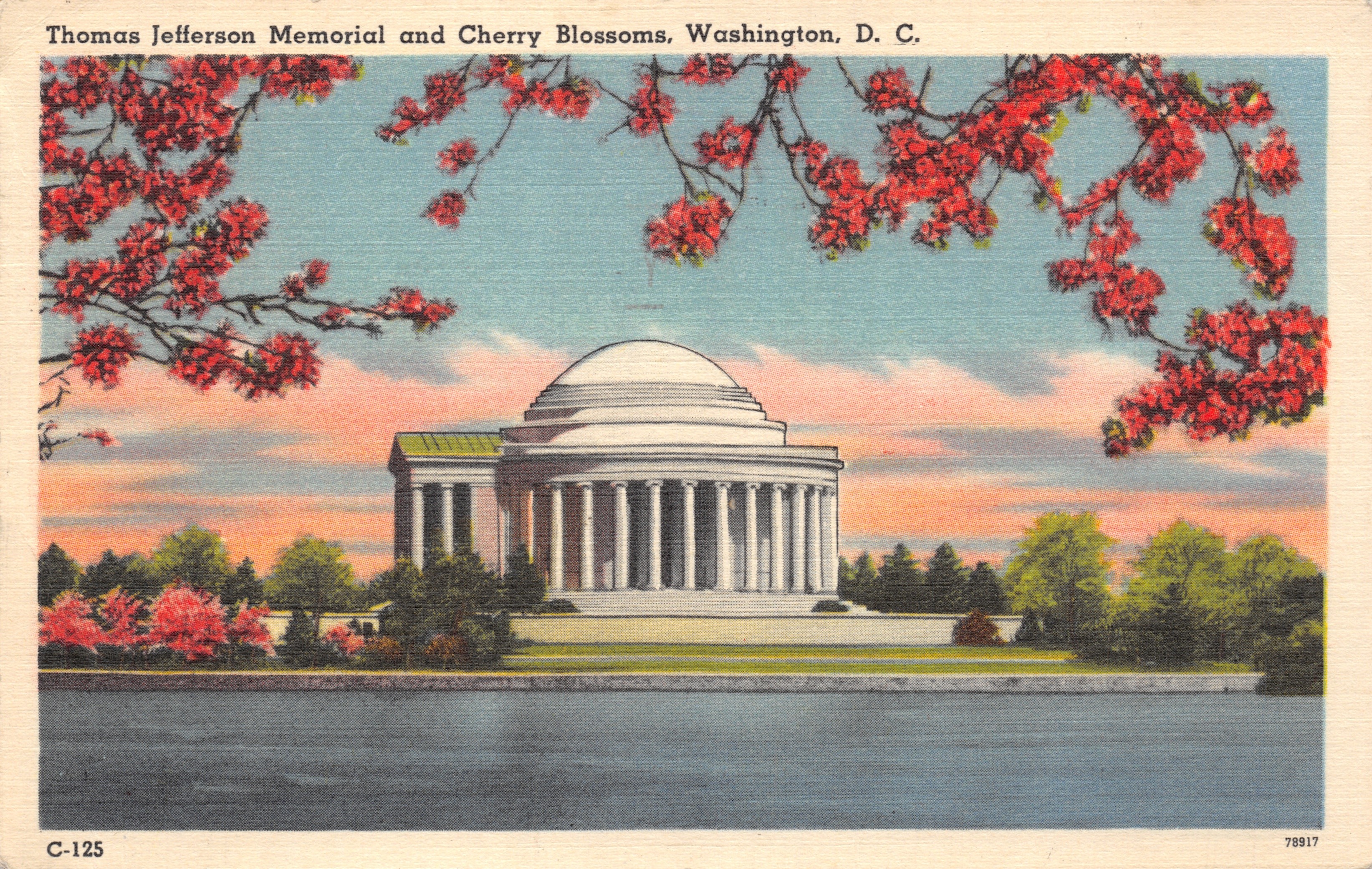 Monumento a Thomas Jefferson y cerezos en flor, Washington, D. C. — editor CAPSCO, número de serie C-125