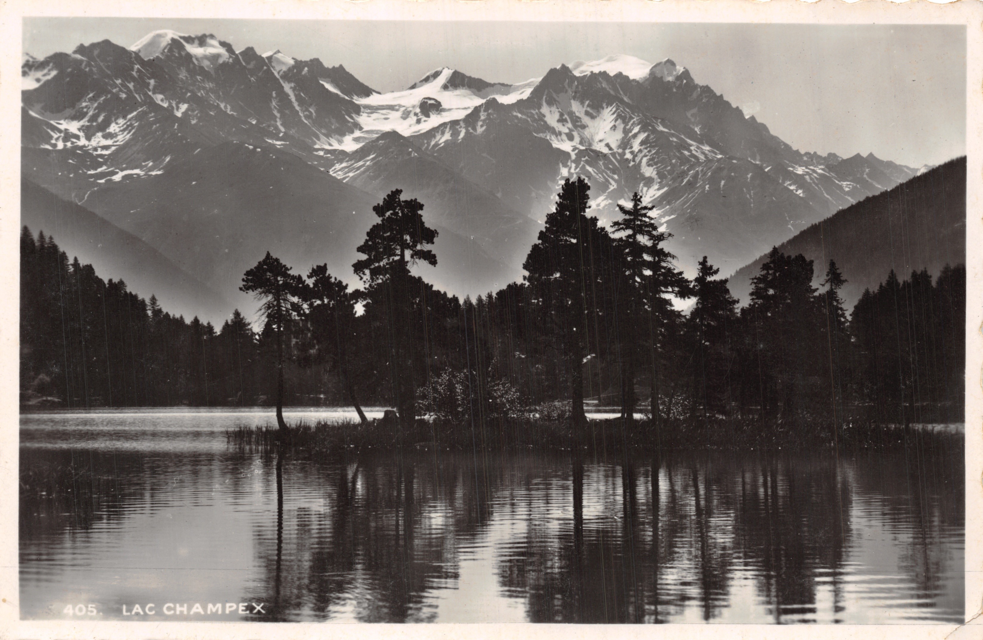 Lago Champex — vista del lago con montagne innevate — Edition Phot. Petrochet, Lausanne, n. 405