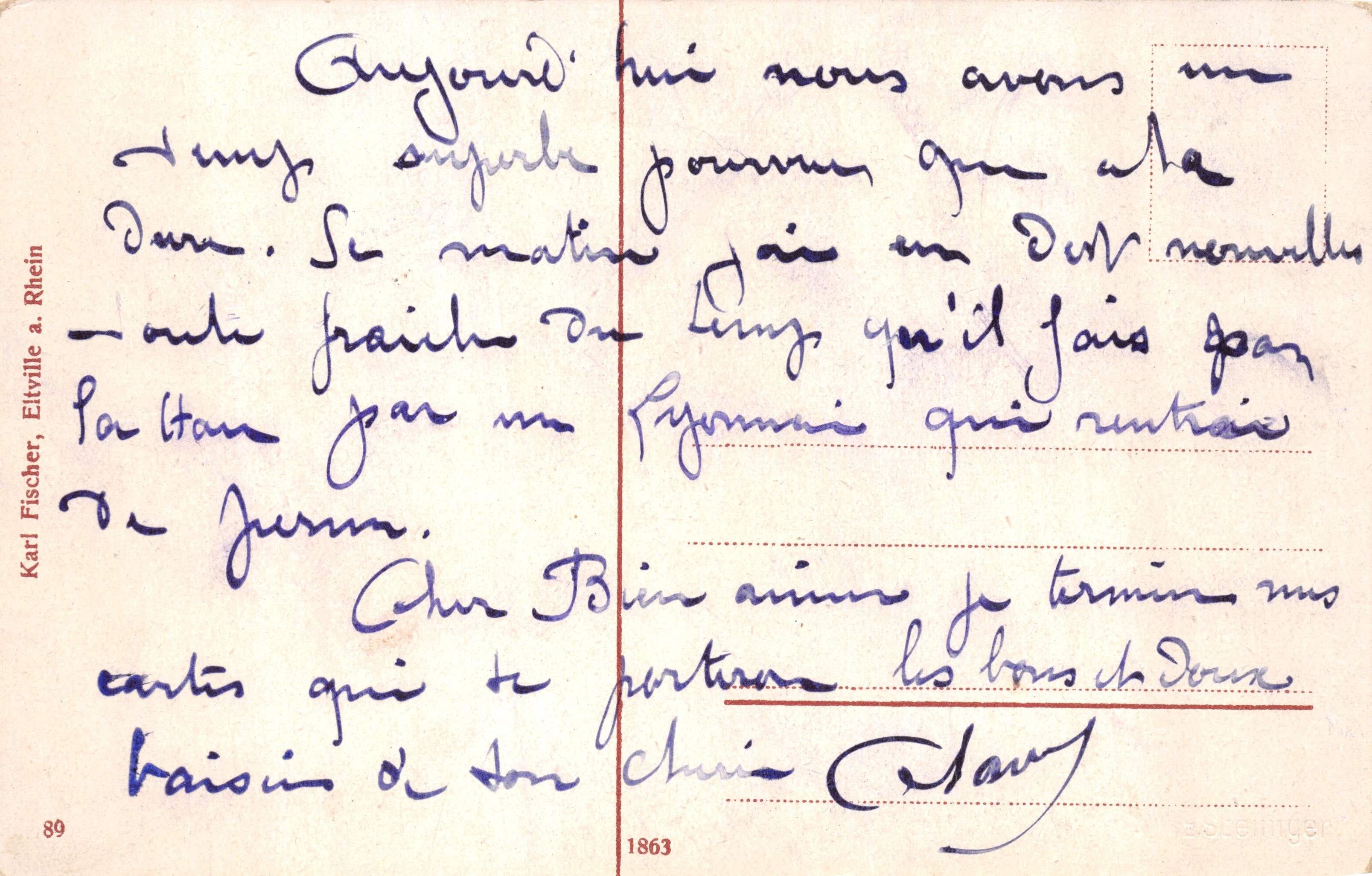 Rädesheim a. Rh. — Ruinas de la Brömserburg — editor Karl Fischer, n.º 39 — Reverso