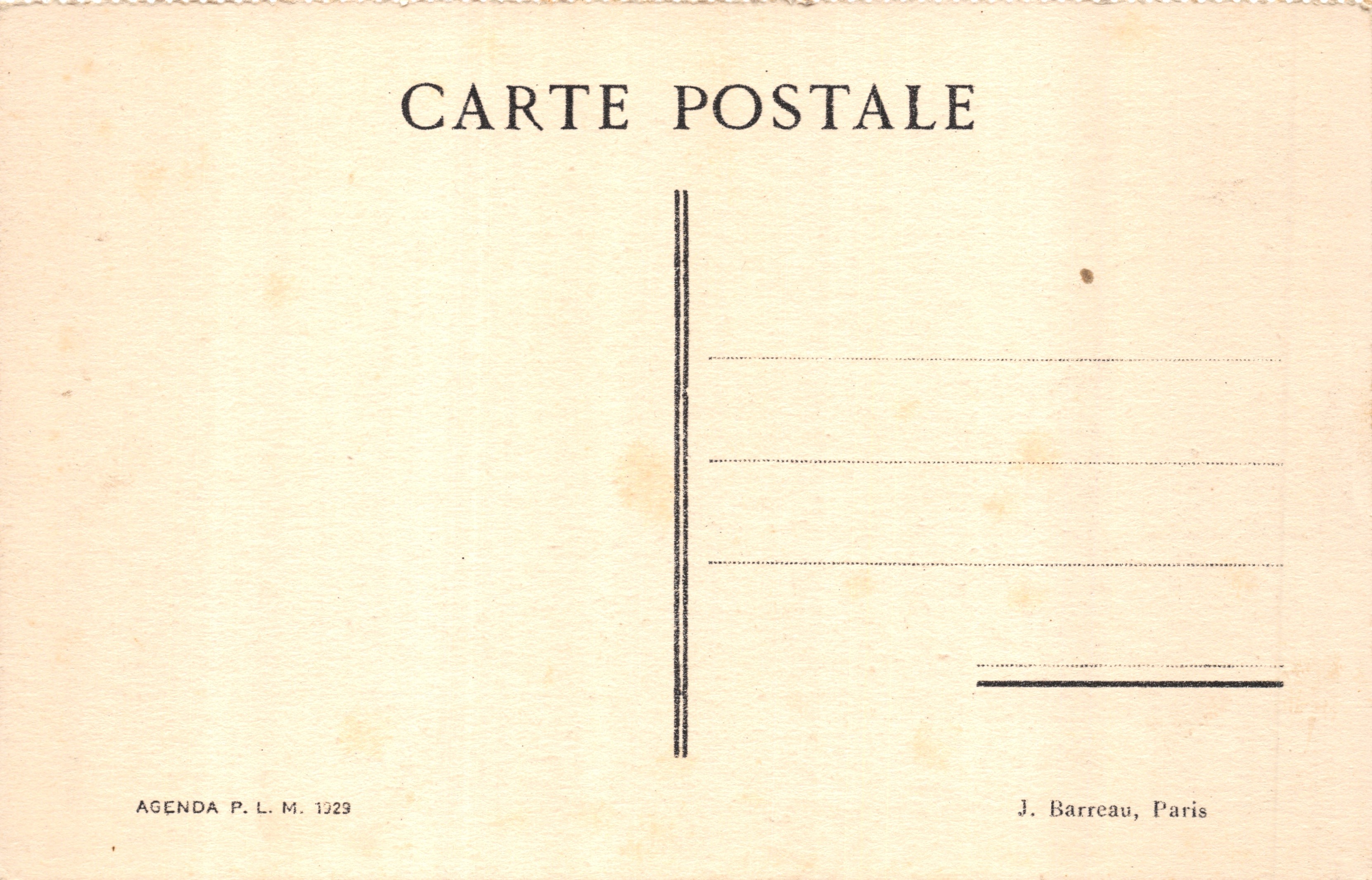 Tunis — panoramische weergave van de stad met minaret en cactus — uitgever Cl. Soler, serie-nummer AGENDA P. L. M. 1929 — Achterkant