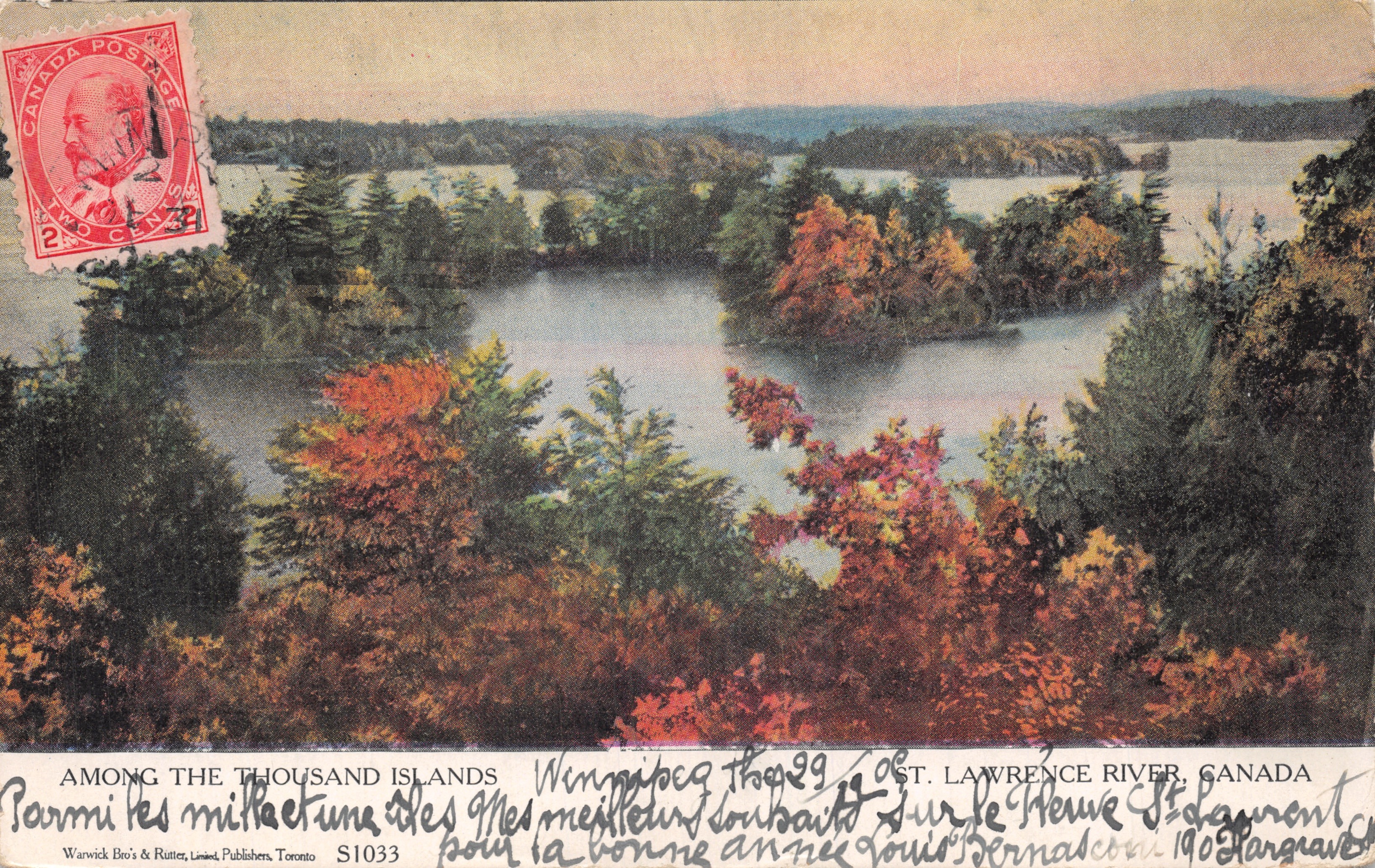 Tussen de duizend eilanden — uitzicht op de rivier Saint-Laurent — Warwick Bro's & Rutter, Limited, Toronto, S1033