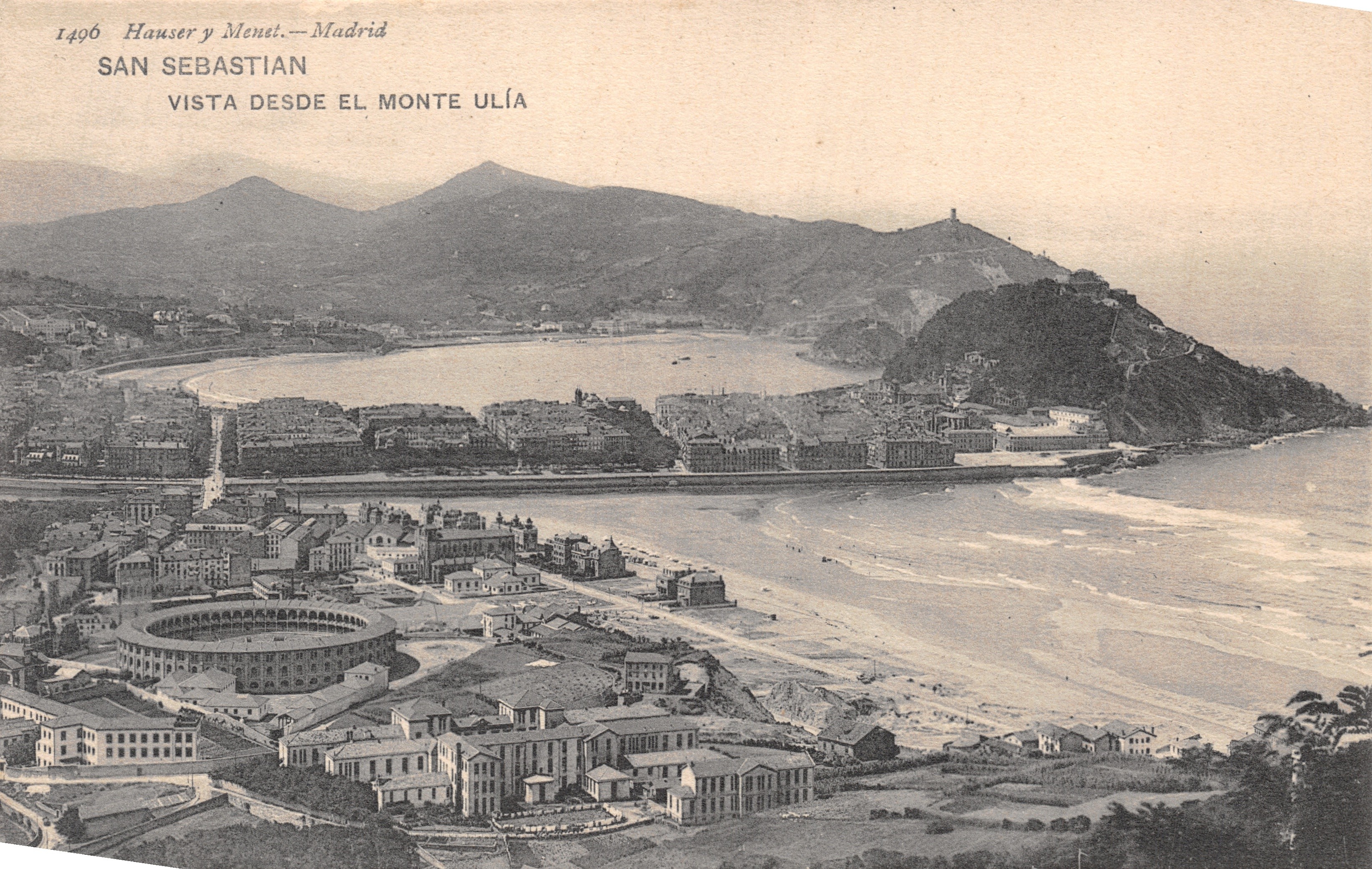 San Sebastián — vue depuis le monte Ulía — éditeur Hauser y Menet, Madrid, n° 1496