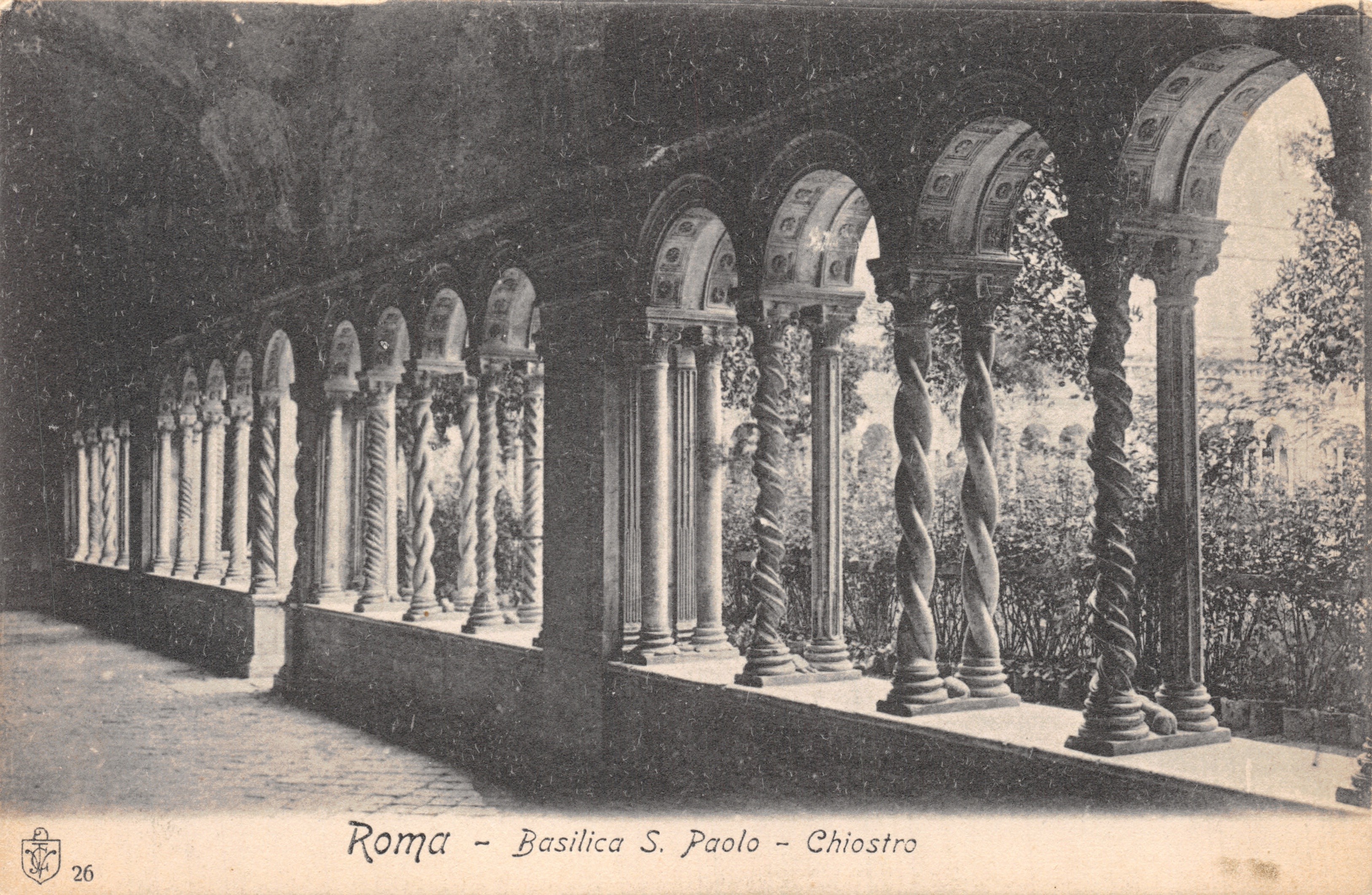 Roma - Basílica S. Pablo - Claustro — pasillo con columnas torcidas, editor 'Roma - Basílica S. Pablo - Claustro', n.º 26