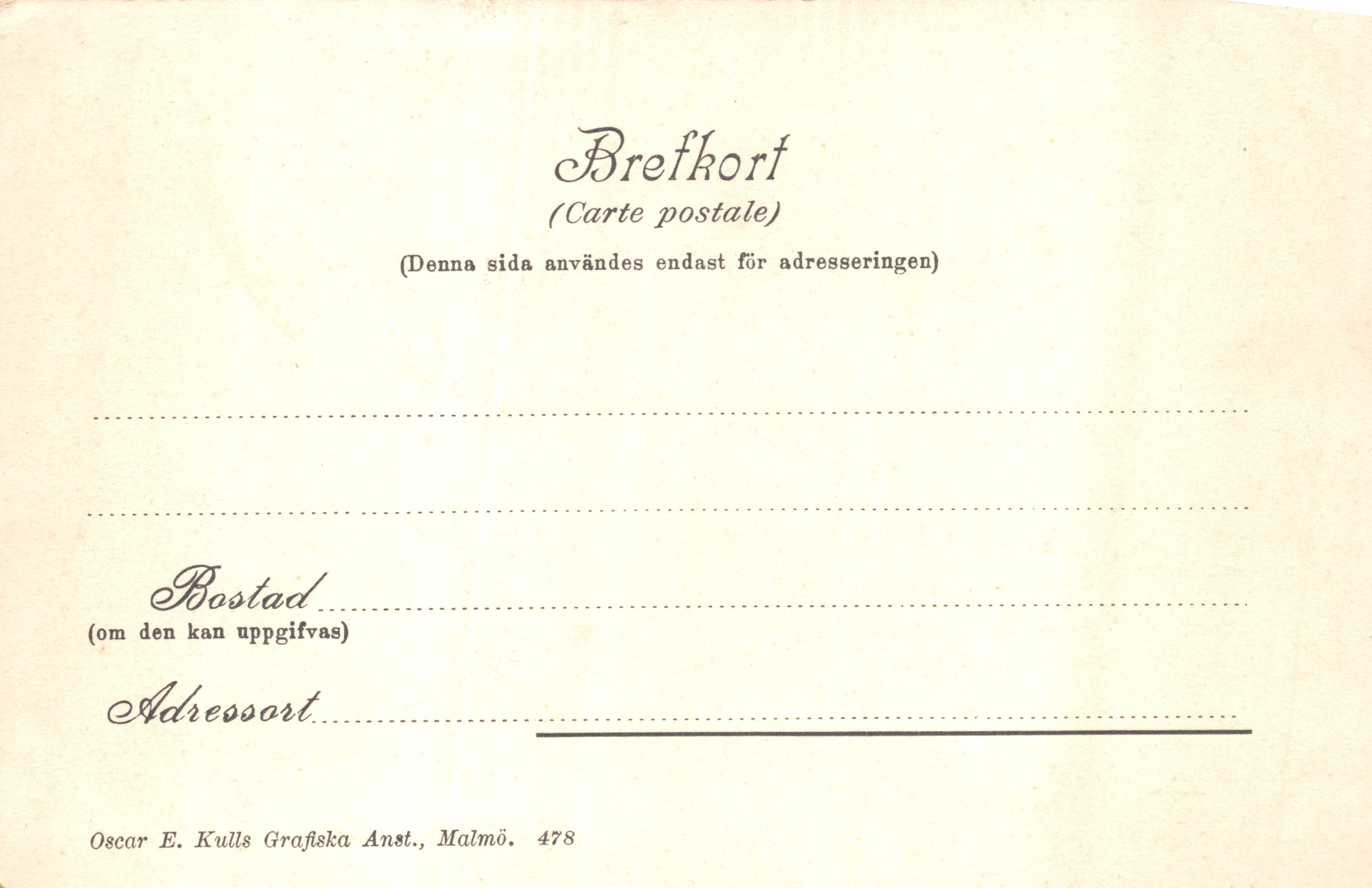 Lotefos — Wasserfall und schneedecktes Haus — Verlag Oscar E. Kulls Grafiska Anst., Malmö — Rückseite