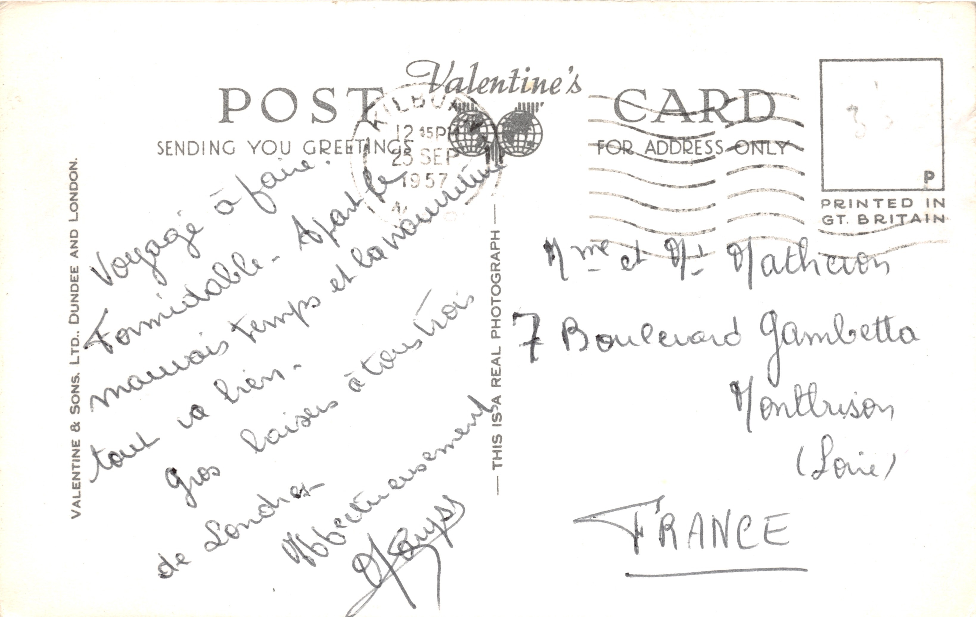 Londres — vue composite des monuments (Houses of Parliament, Westminster Abbey, Victoria Memorial & Buckingham Palace, Tower of London & Tower Bridge) — Valentine's Ltd. Dundee and London, n° K.7050 — Achterkant