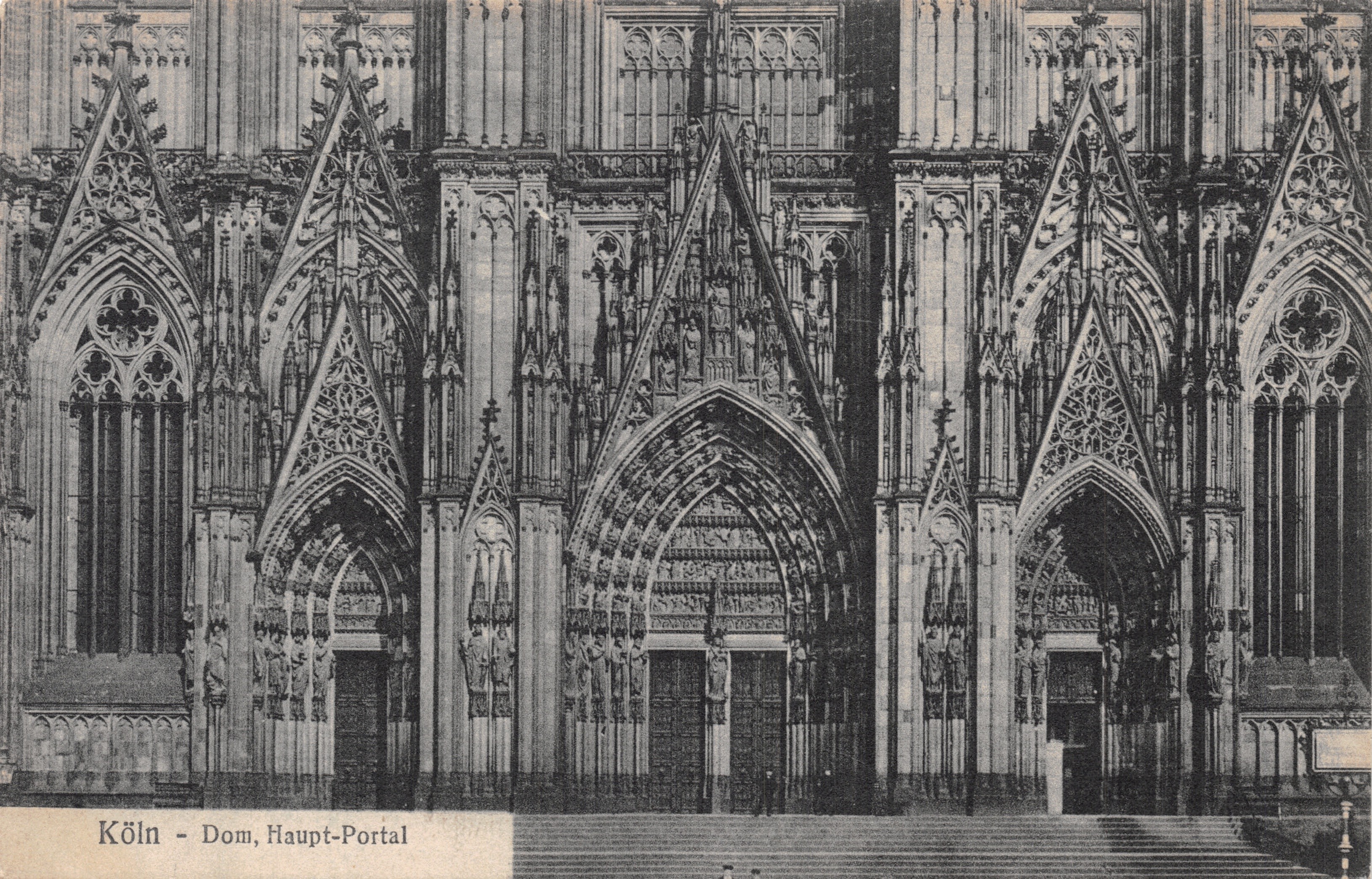 Cologne - Cathedral, Main Portal — vue du portail gothique orné, éditeur H. Worringer, Cöln, Alter Markt 47