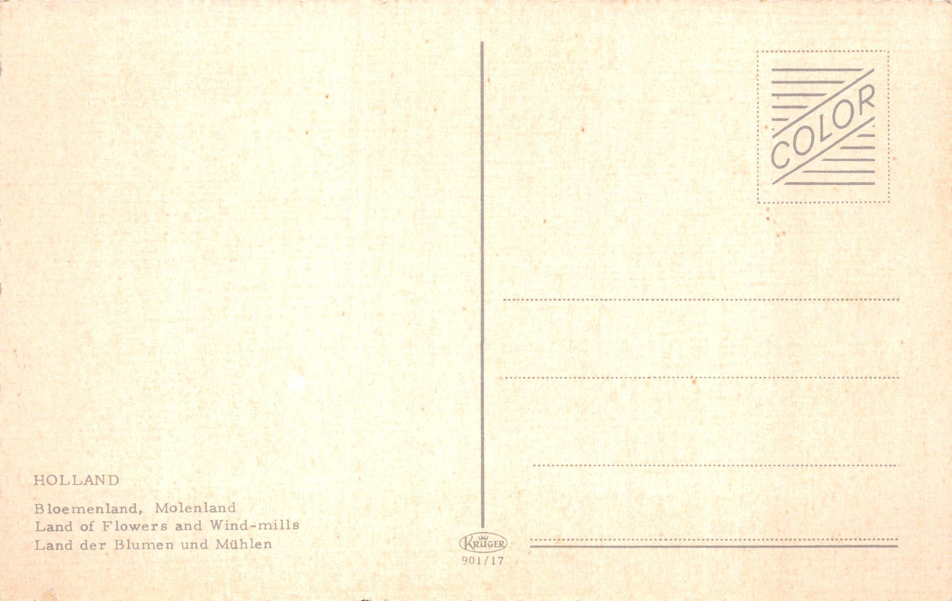 Moulin à vent — champ de tulipes rouges — Krüger 901/17 — Verso