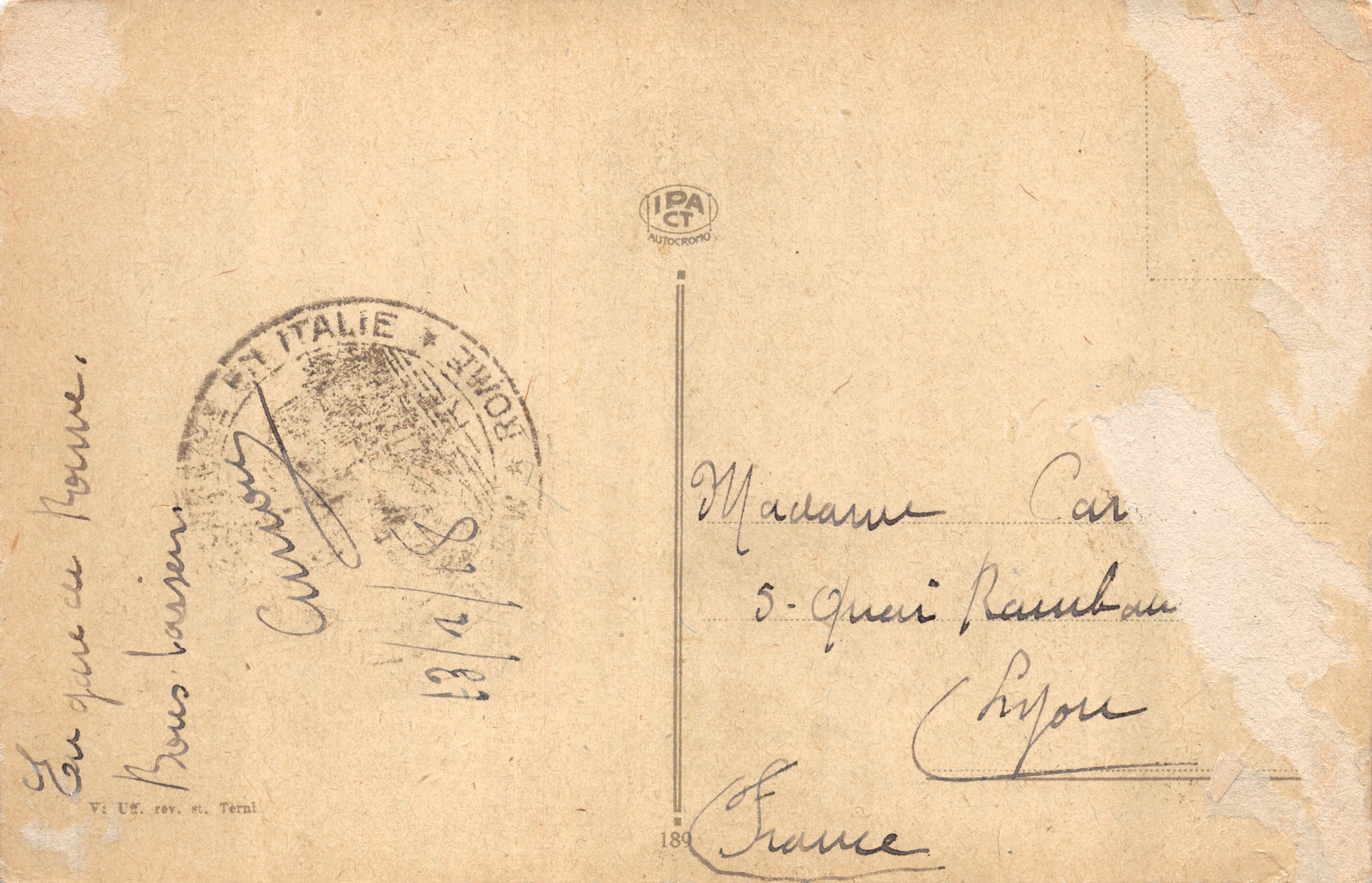 Roma – Panorama van de stad gezien vanaf de kuppel van S. Pietro — éditeur IPA CT, n° 189 — Achterkant