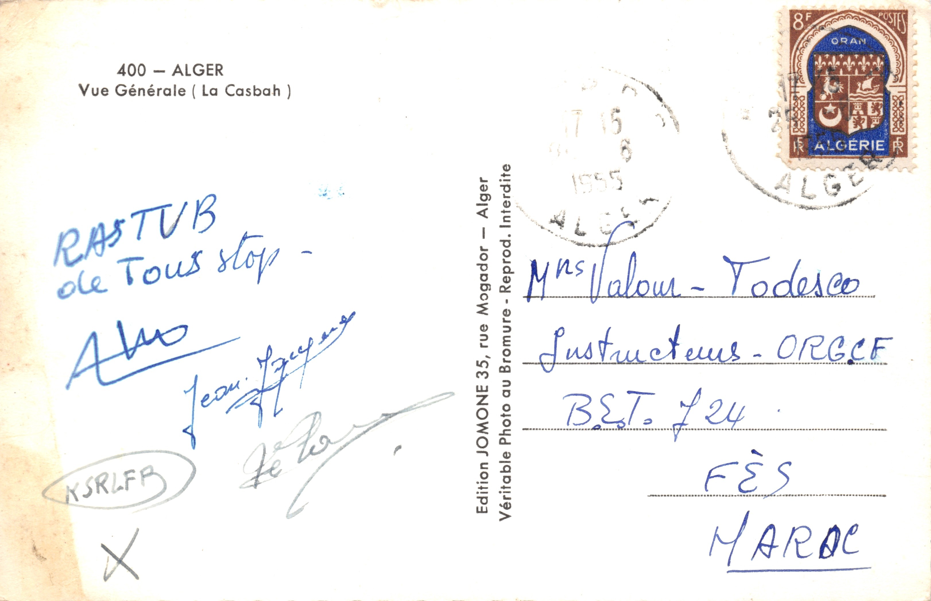 Vue Générale — La Casbah — Édition JOMONE — Verso