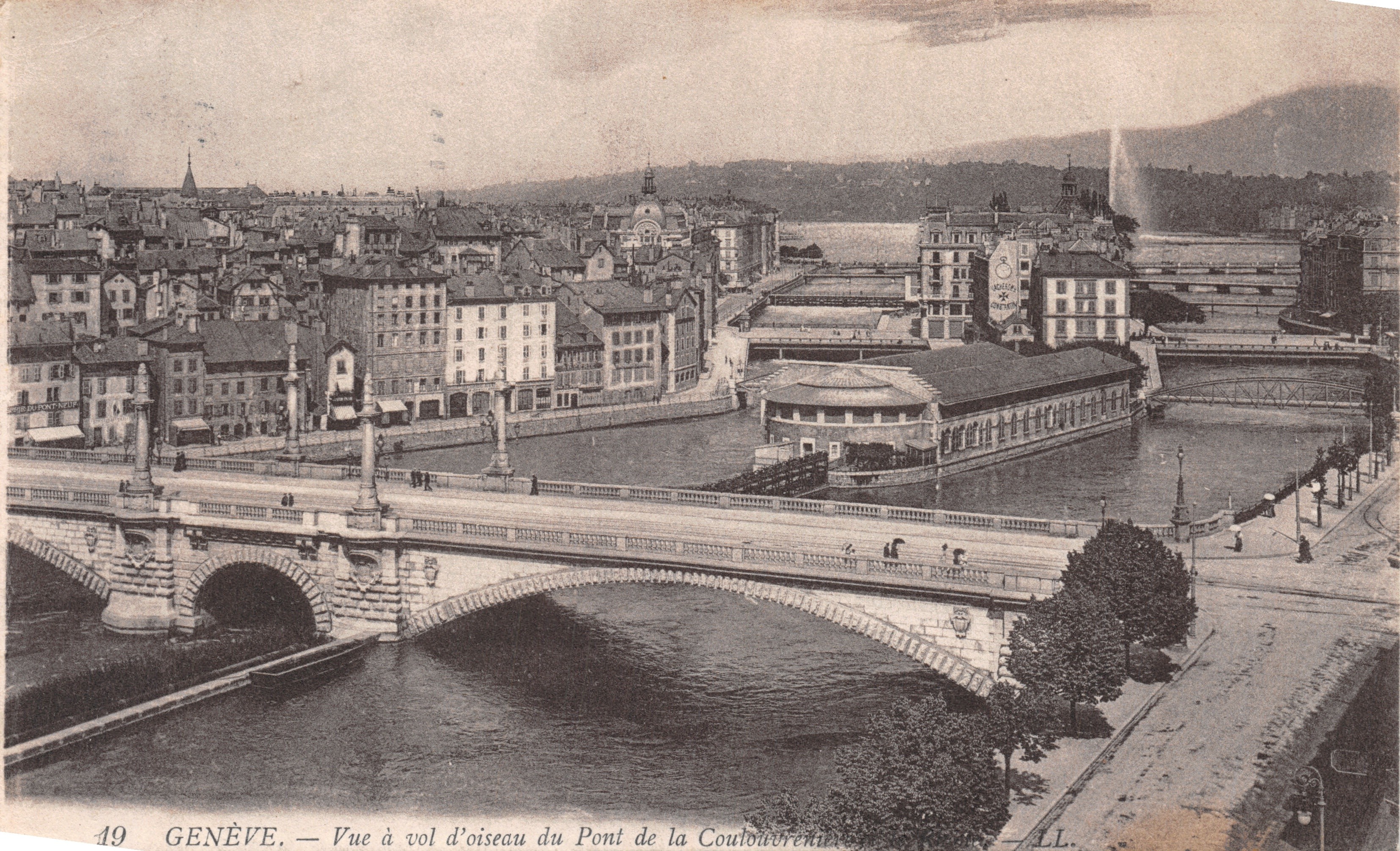 Genève — Vue à vol d’oiseau du Pont de la Coulouvrenière, éditeur L.L. n°49