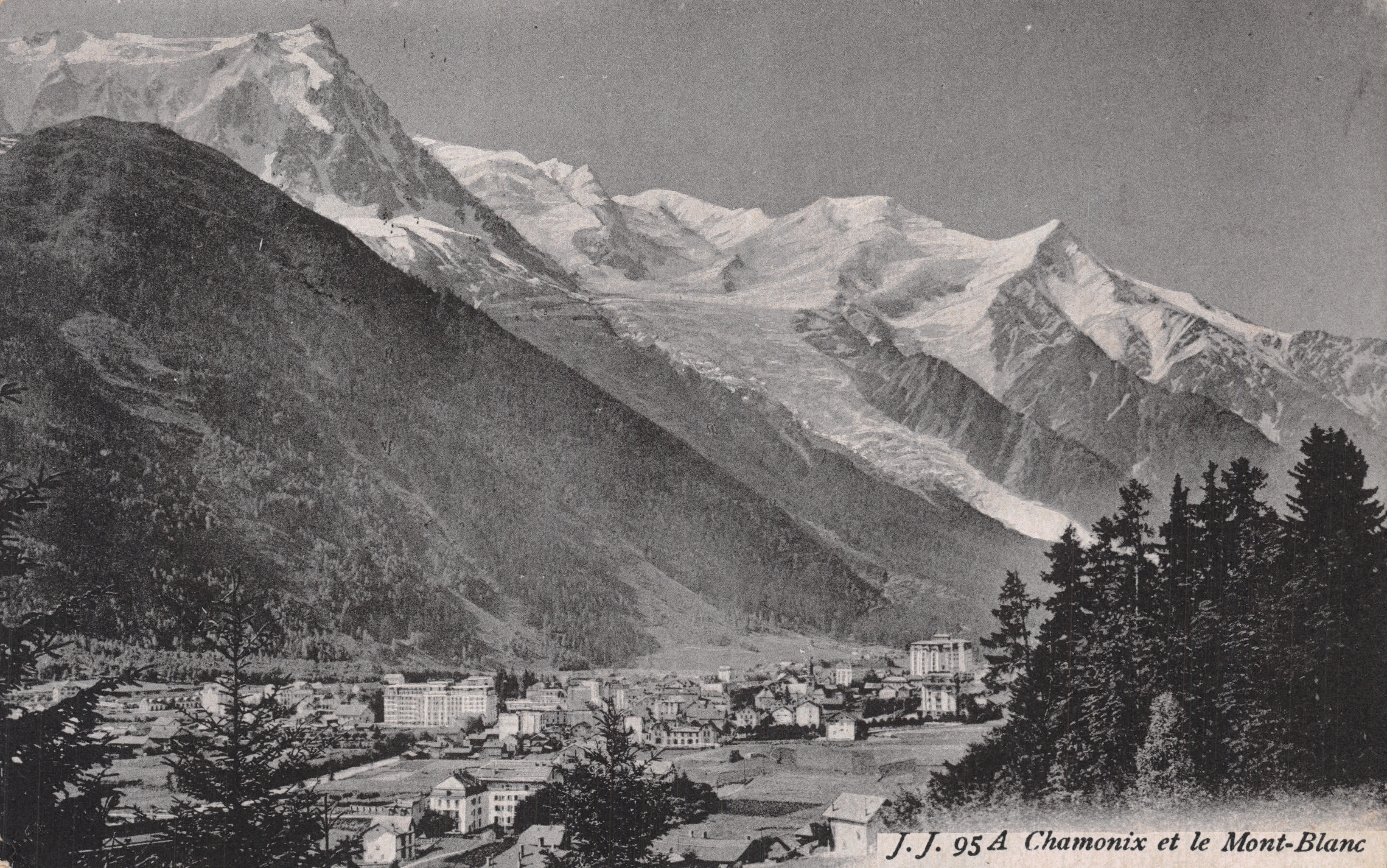 Chamonix et le Mont-Blanc — vue panoramique avec glacier — J.J. 95A