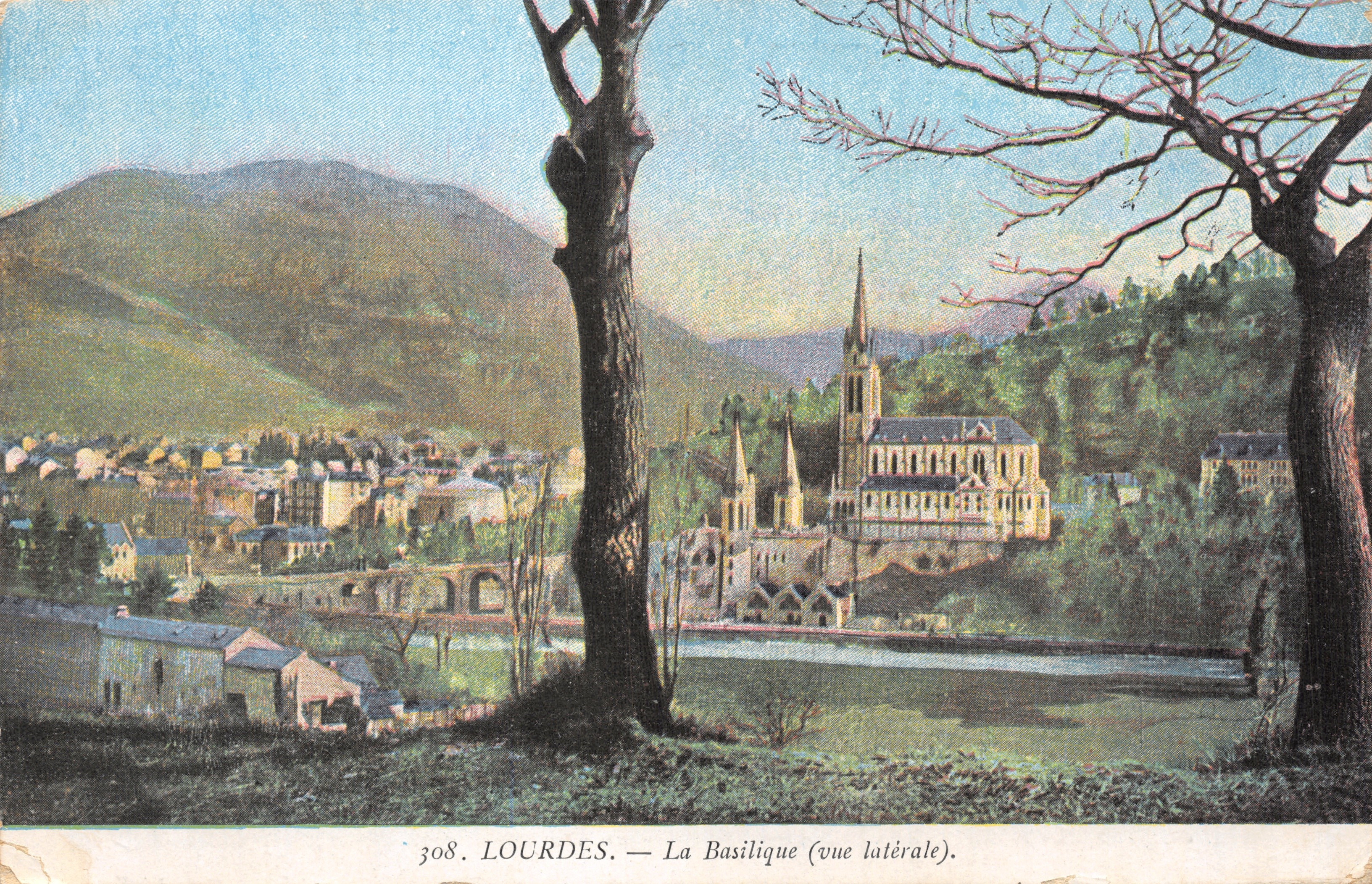 Lourdes — La Basilica (vista laterale) — Edizione F. Viron, n. 308