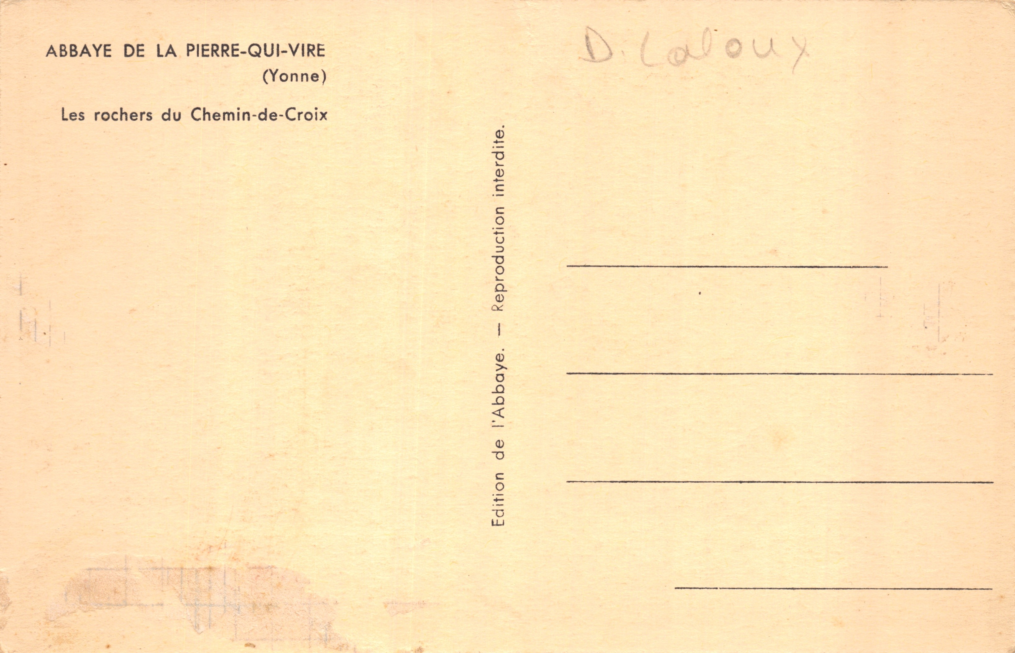 Las rocas del Chemin-de-Croix — Abadía de la Pierre-qui-Vire (Yonne) — Edición de la Abadía — Reverso