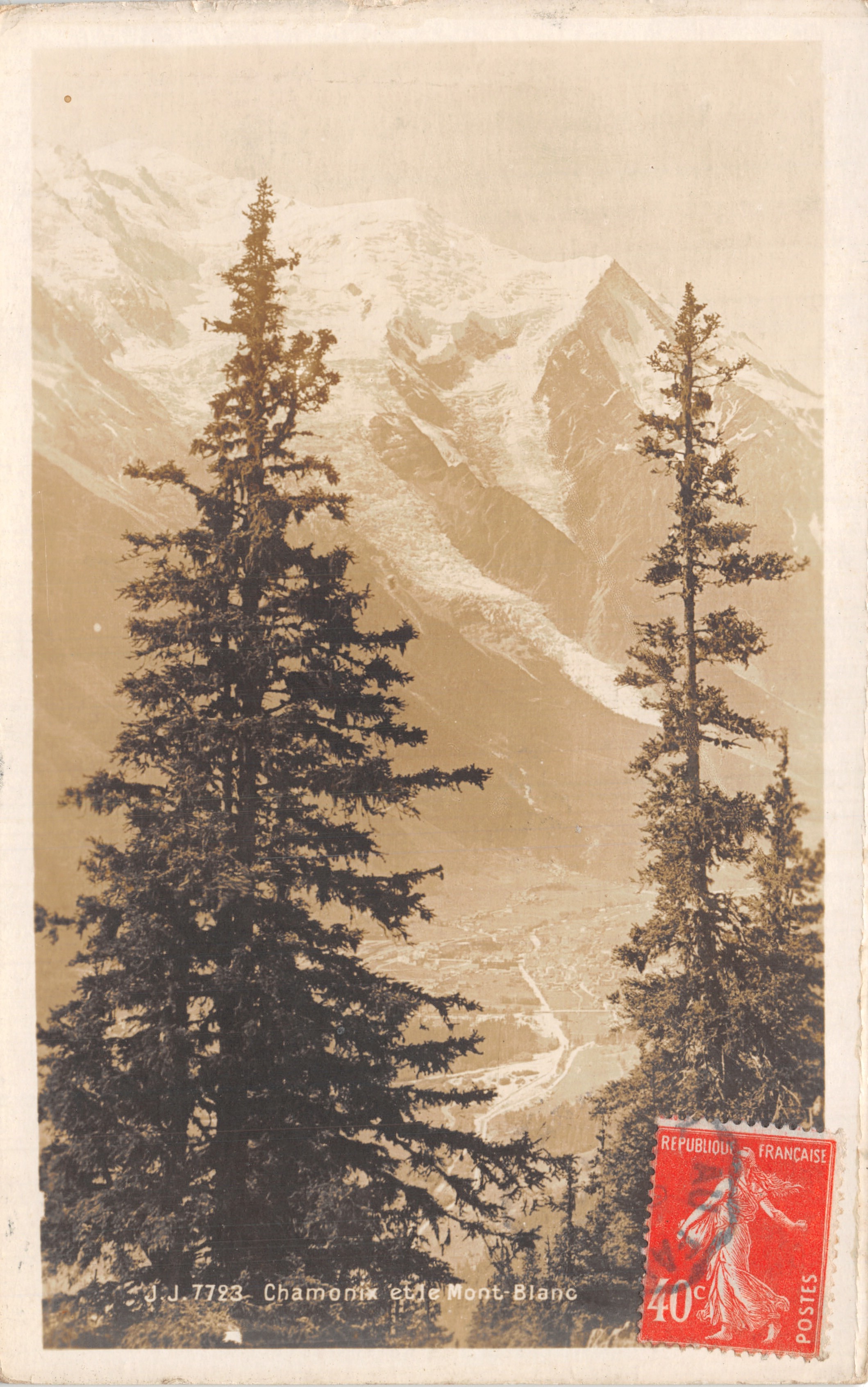 Chamonix et le Mont-Blanc — vue panoramique avec glaciers — éditeur J.J. n° 7792