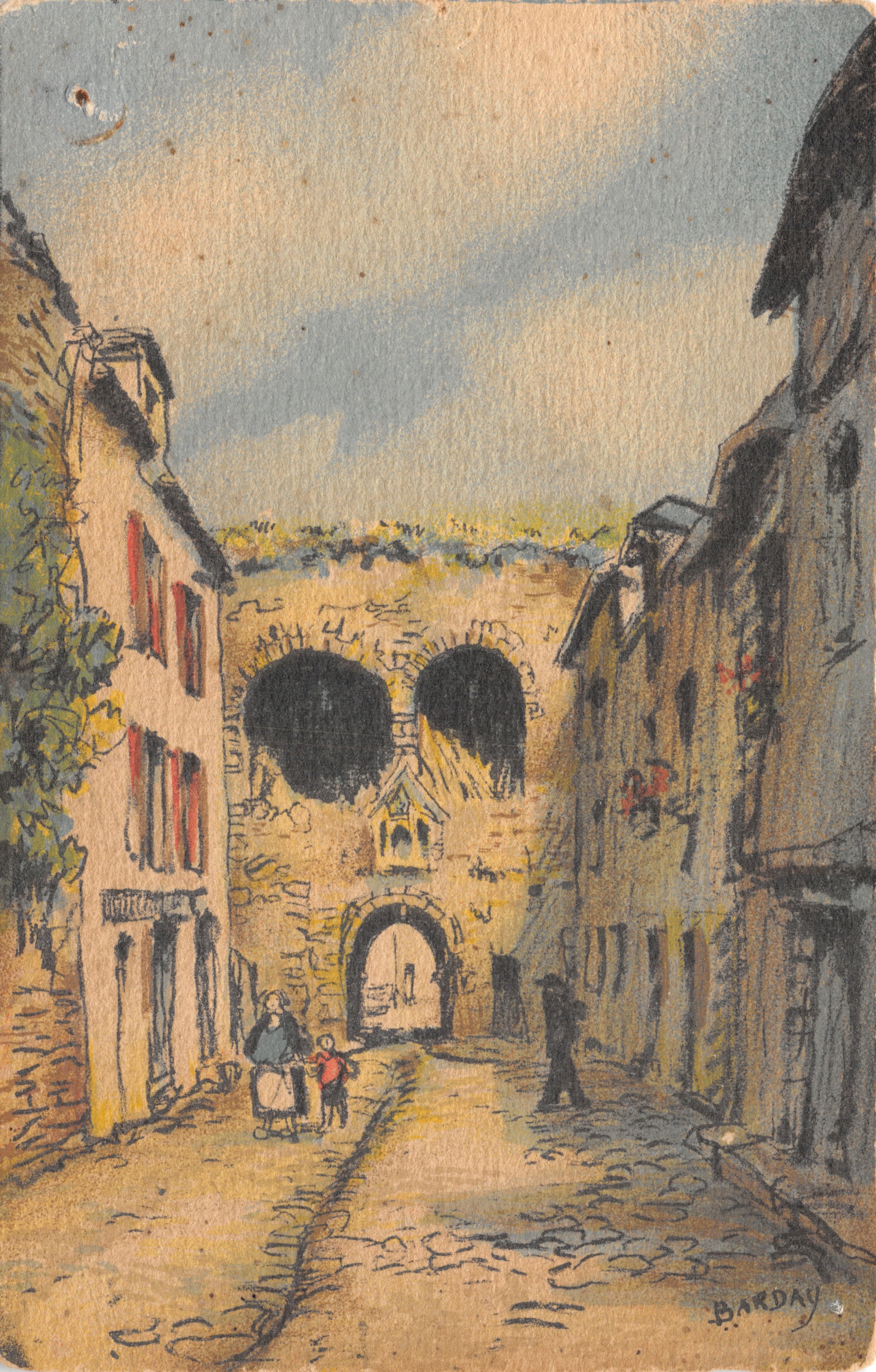 Dinan - La Porta del Jerzual — vista della porta medievale con archi e vicolo pavimentato — editore BARDAY