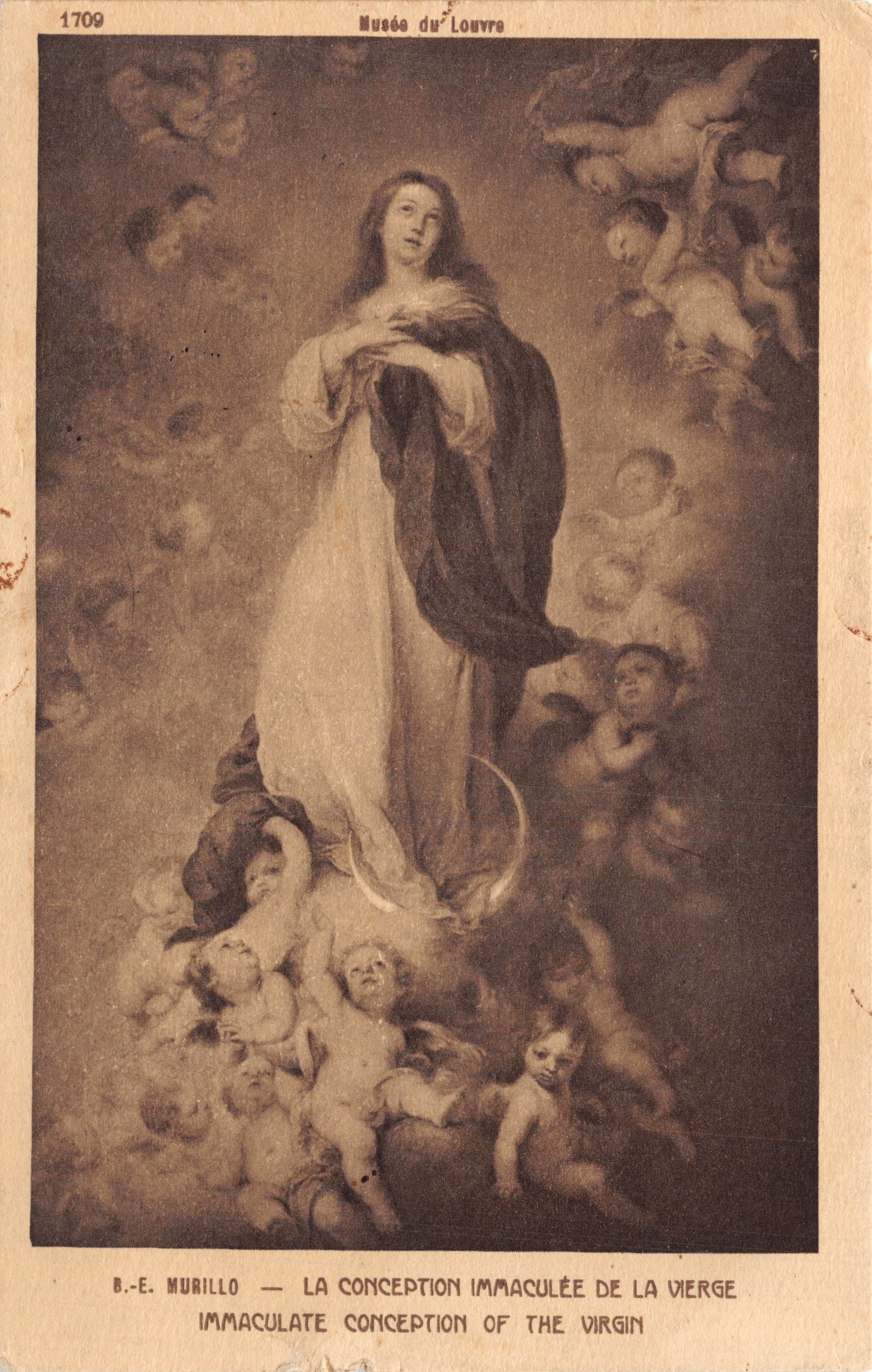 La Inmaculada Concepción de la Virgen — pintura de B.-E. Murillo — Museo del Louvre — editor Brauz & Cie, París, n.º 1709