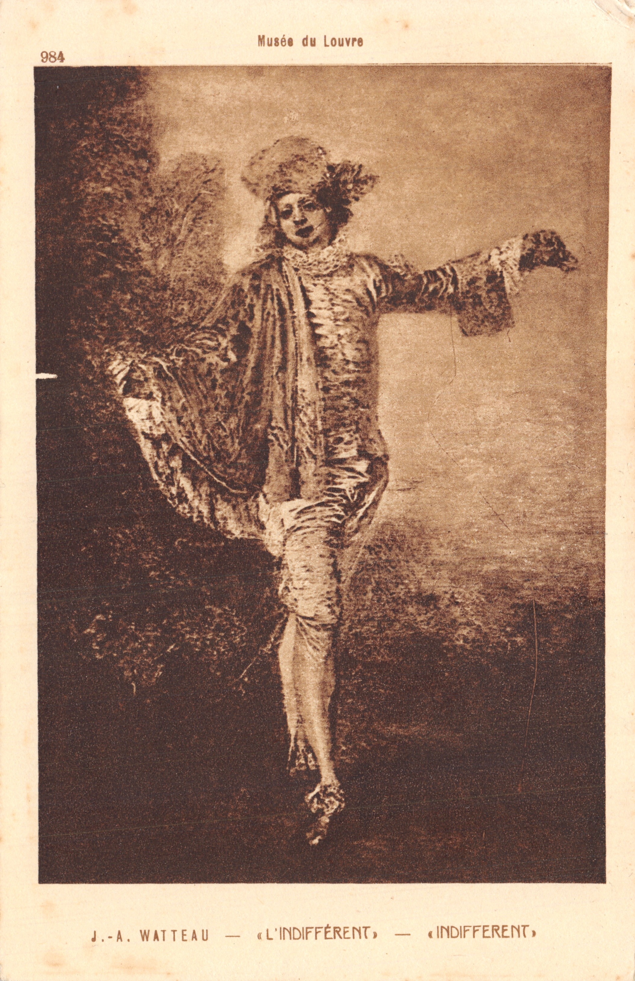 J.-A. Watteau — El Indiferente — Museo del Louvre — editor Braun & Cie, París