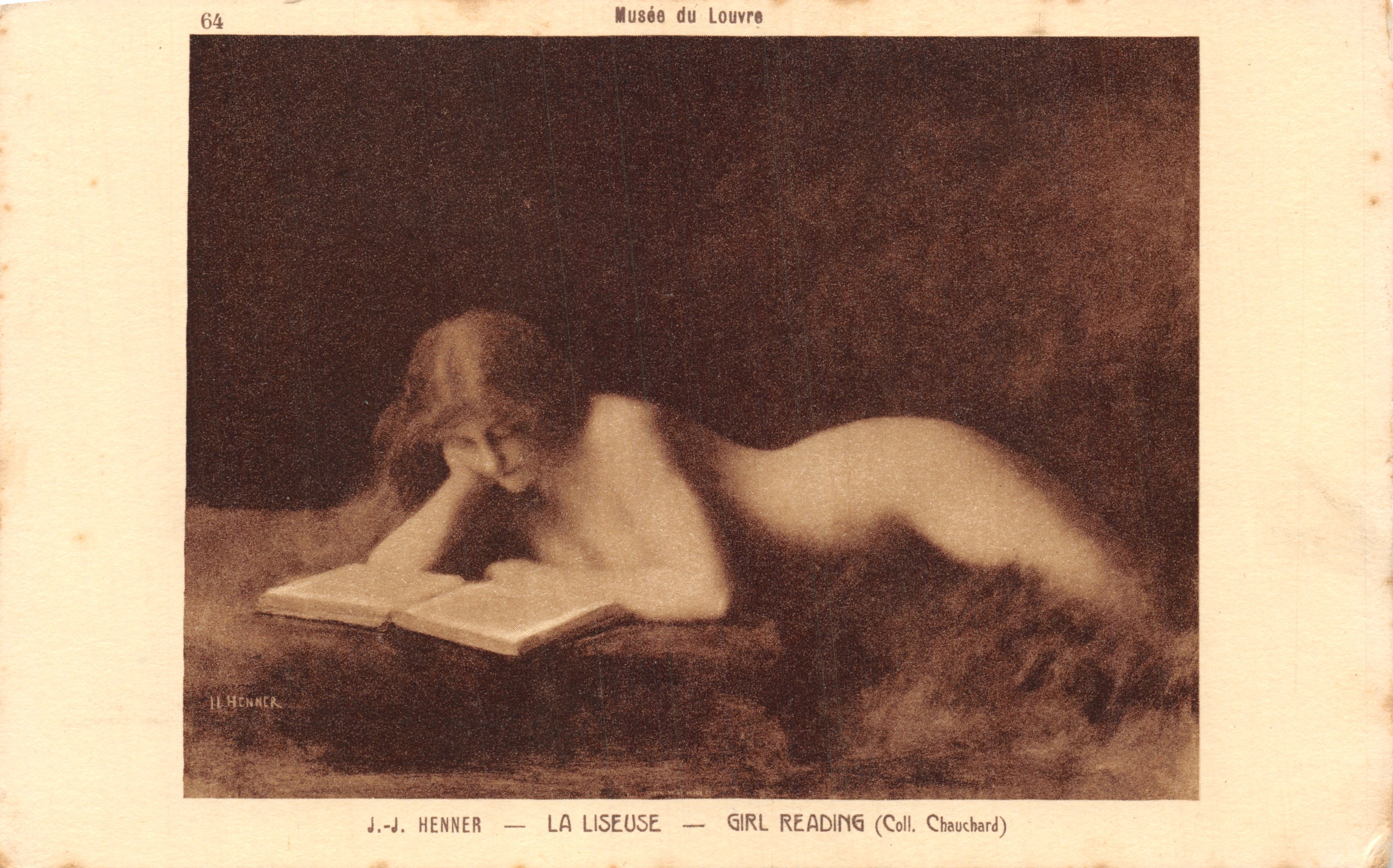 La lectora — Mujer desnuda leyendo — J.-J. Henner — Museo del Louvre — n°64