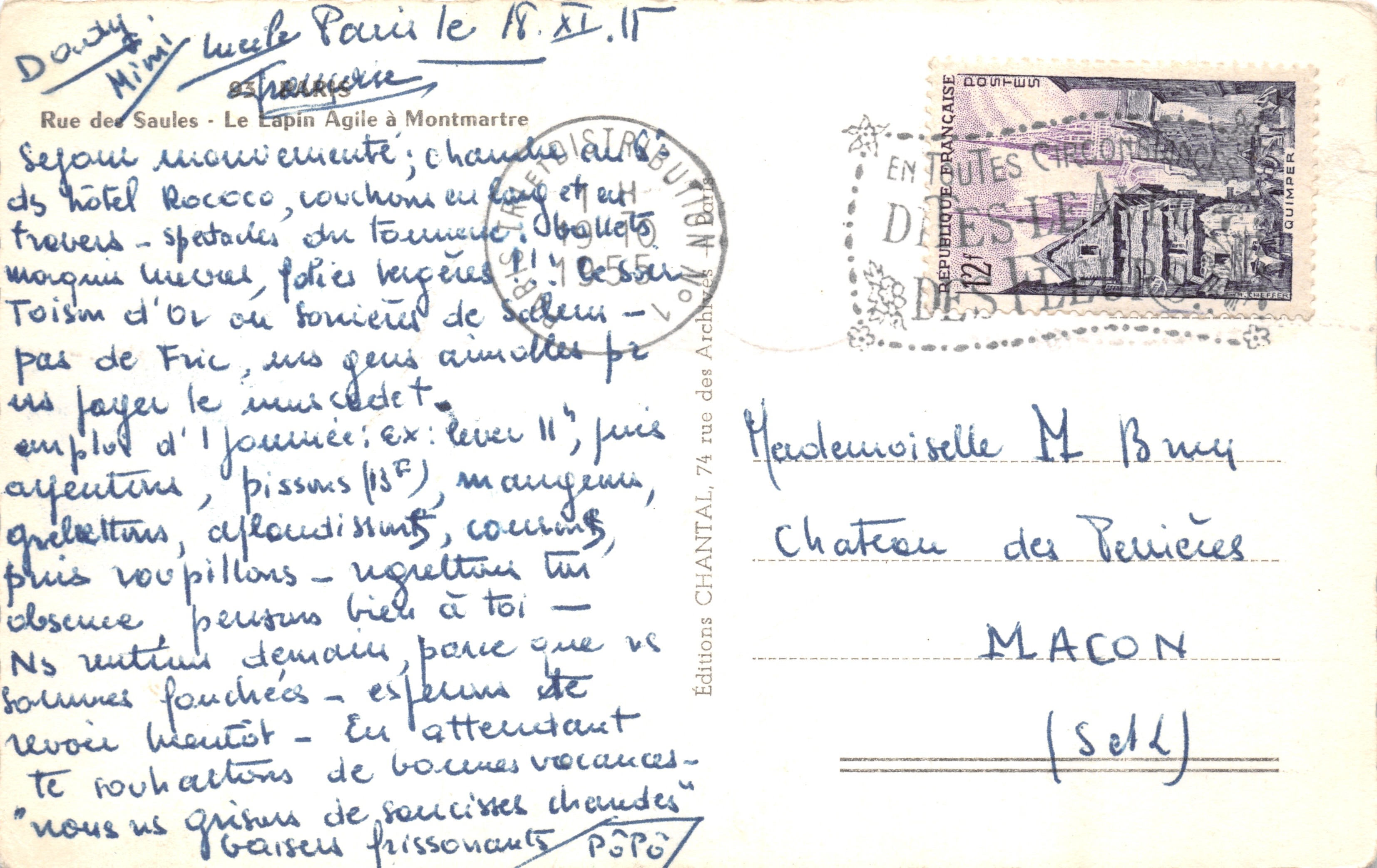 Rue des Saules - Le Lapin Agile à Montmartre — éditeur Chantal — Verso