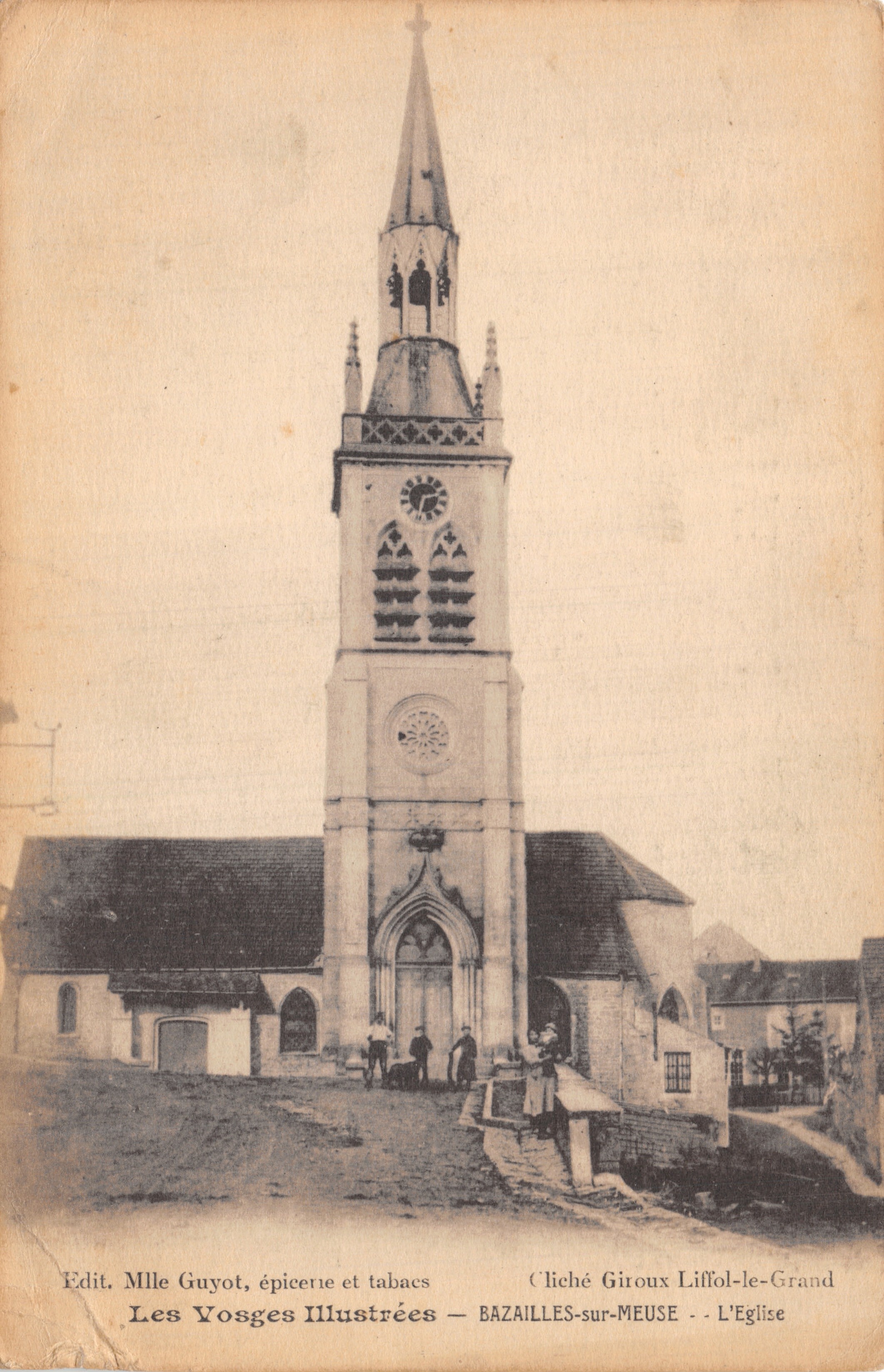 Bazailles-sur-Meuse — Die Kirche — Verlag Mlle Guyot, Lebensmittelgeschäft und Tabakwaren