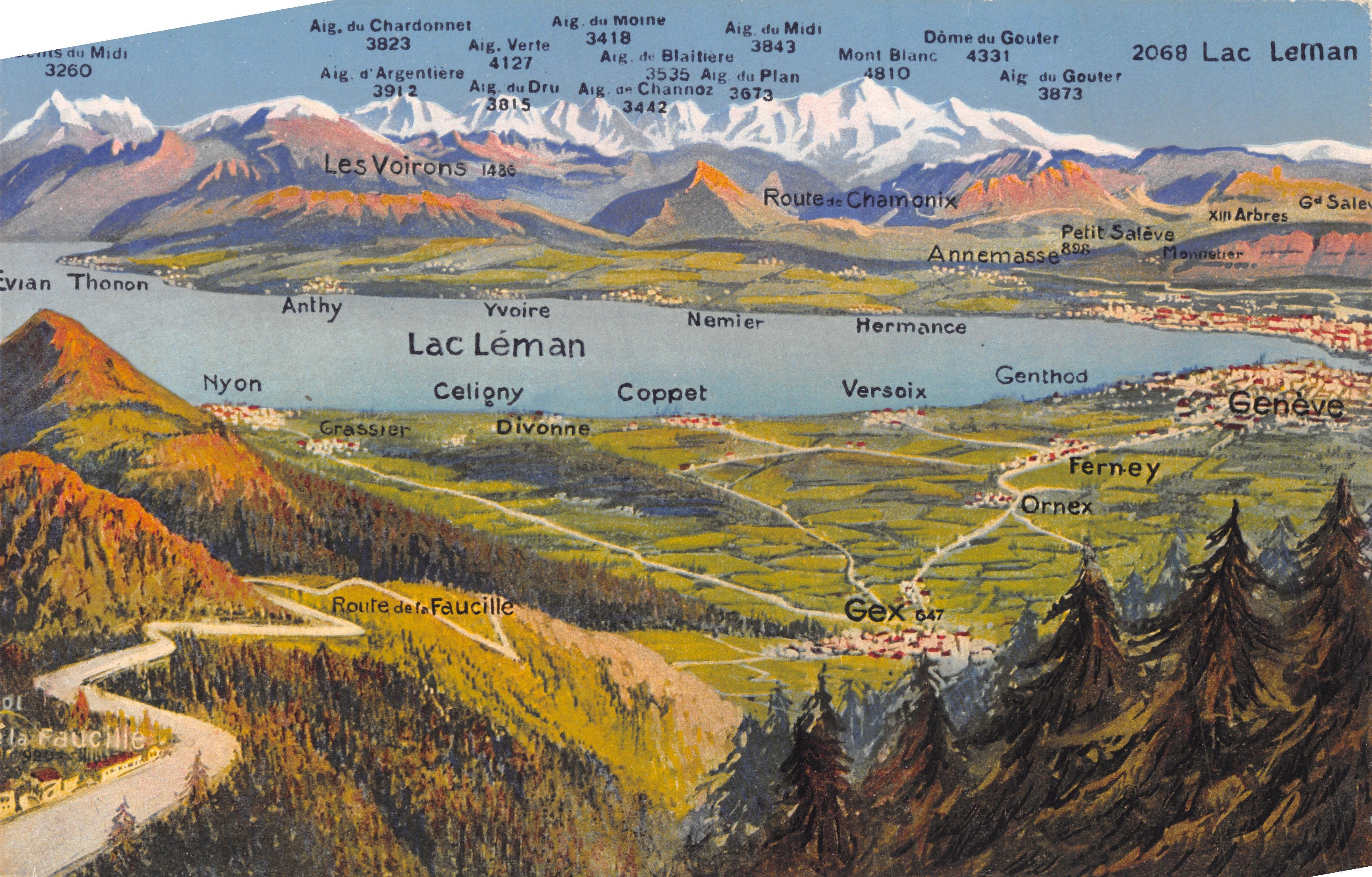 Lac Léman — vue panoramique avec montagnes et localités — éditeur LÉVY & NEURDEIN RÉUNIS, 44 RUE LETTELLIER, PARIS