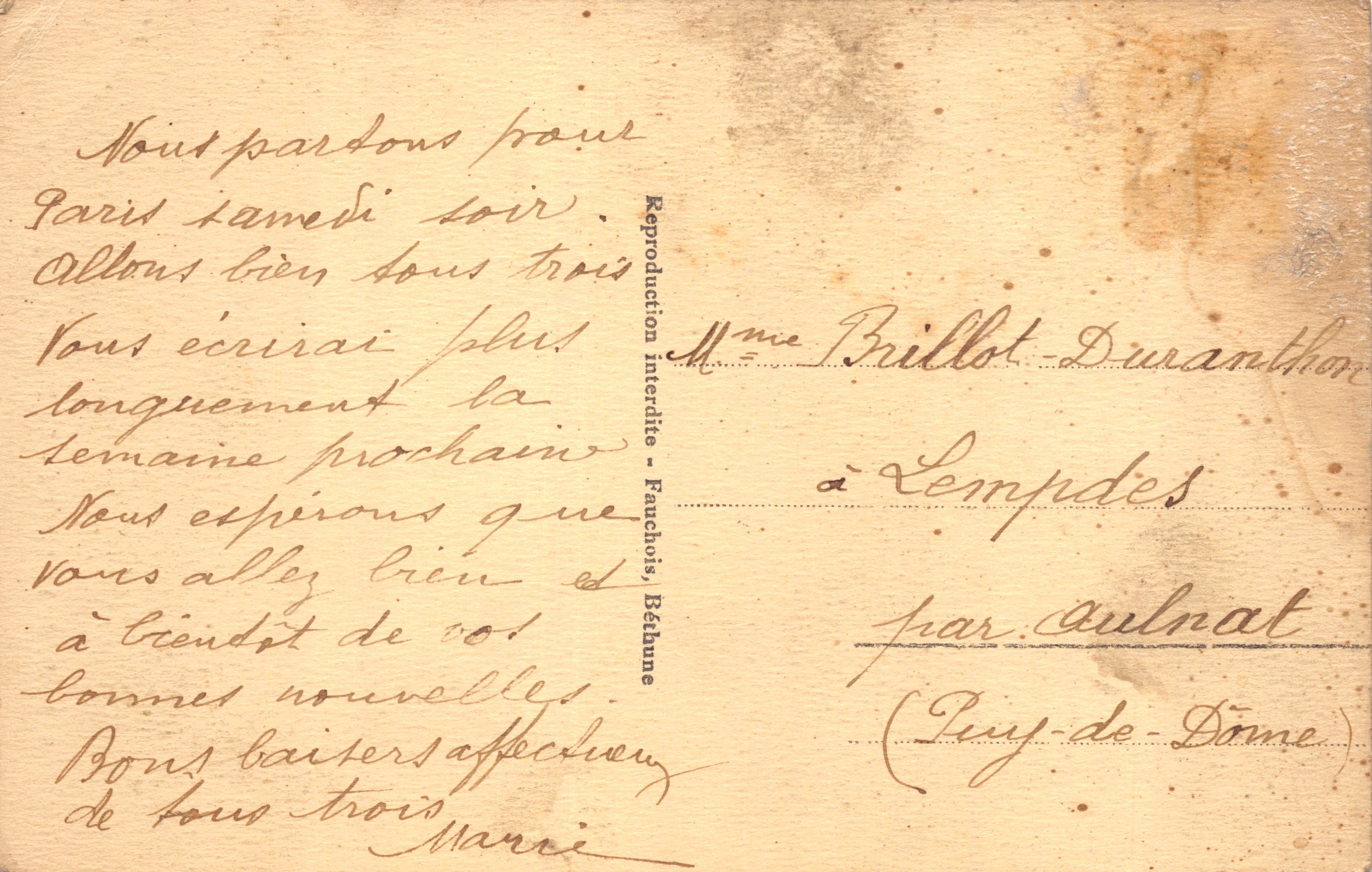 N.-D. de Lorette — Le Phare et le Cimetière — éditeur Fauchois, Béthune — Verso