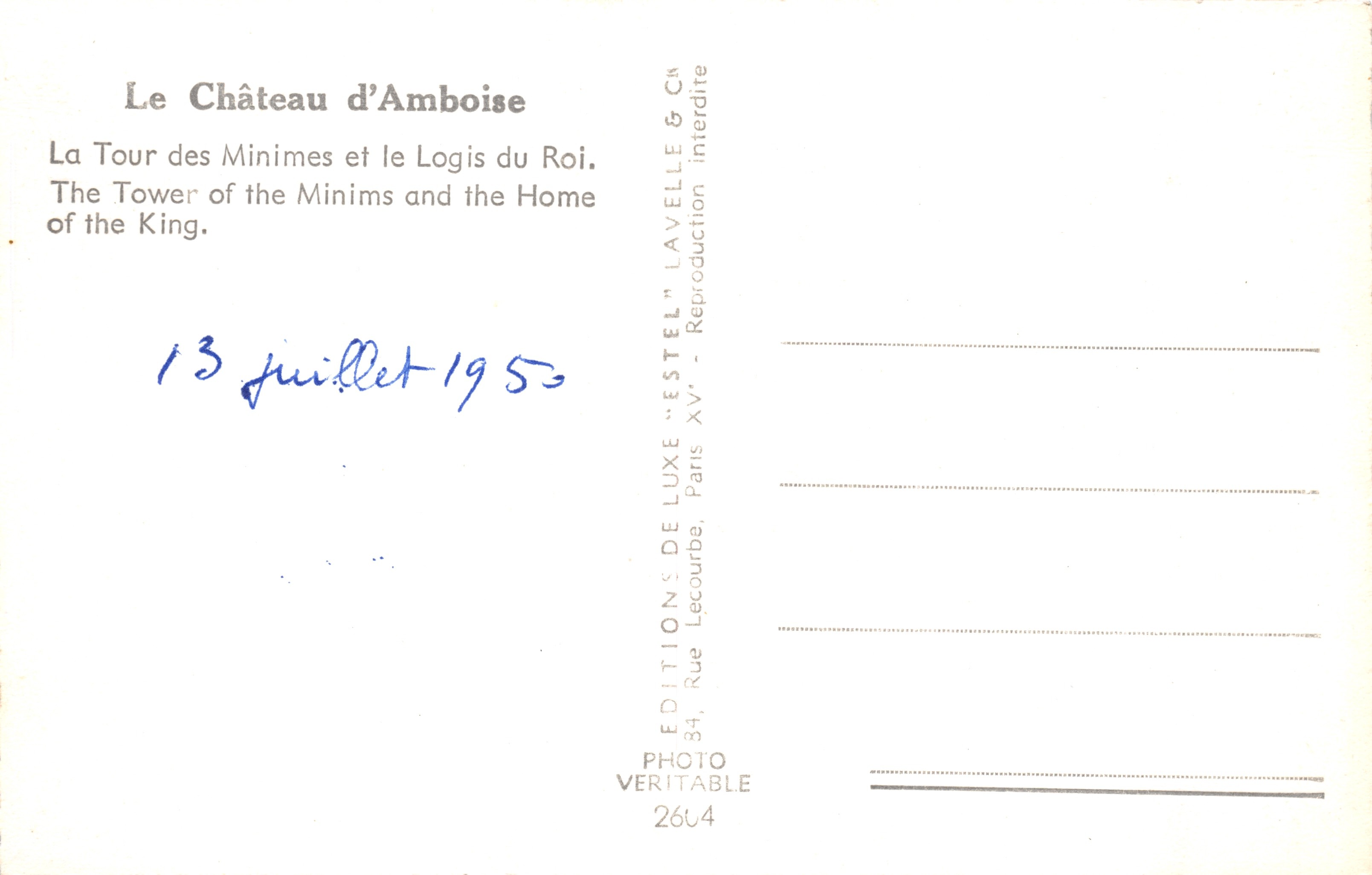 Le Château d'Amboise — La Tour des Minimes et le Logis du Roi — Éditions de Luxe & Cie — Rückseite