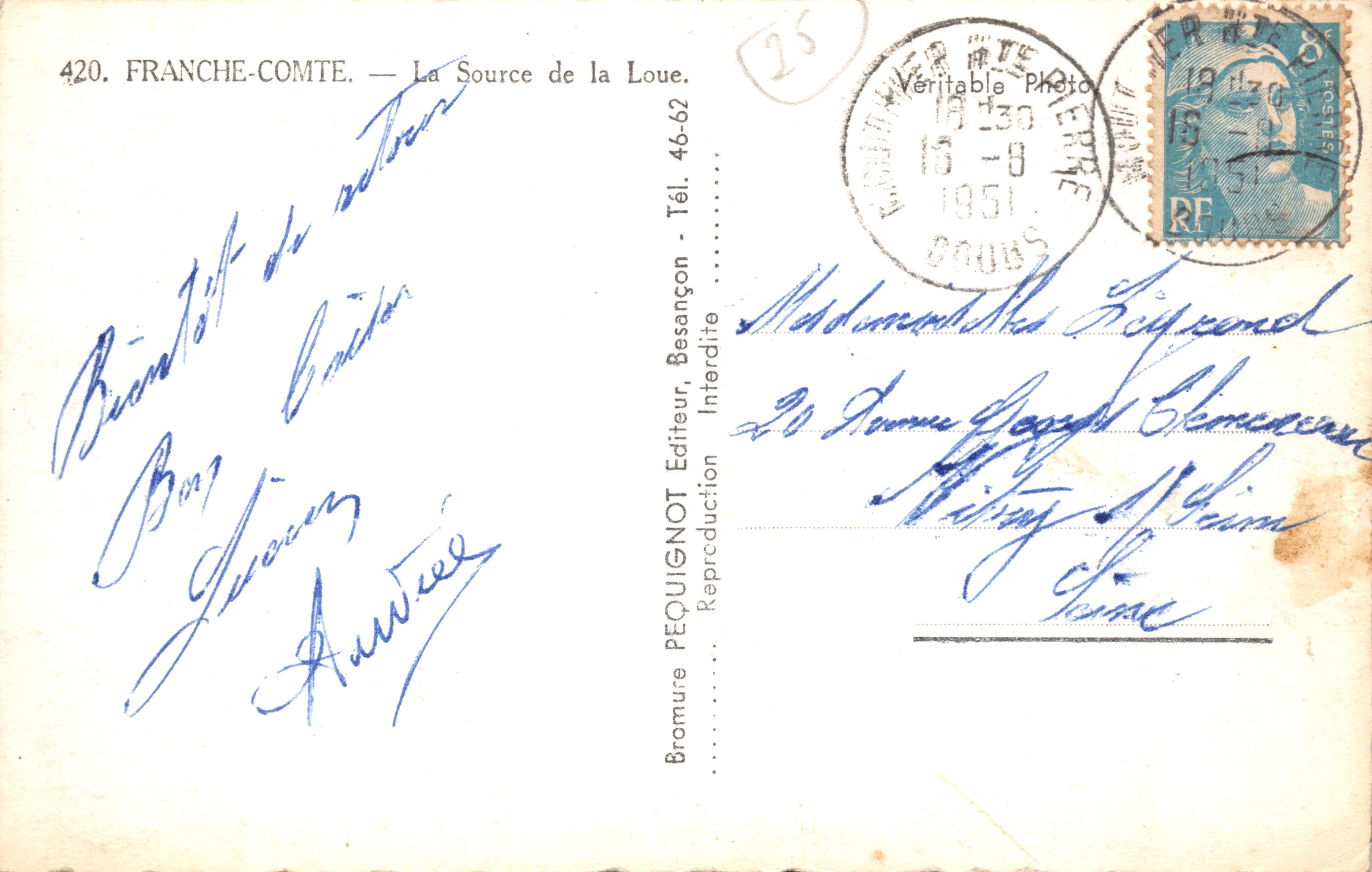 La Source de la Loue — cascade dans une grotte — éditeur PEQUI — Achterkant