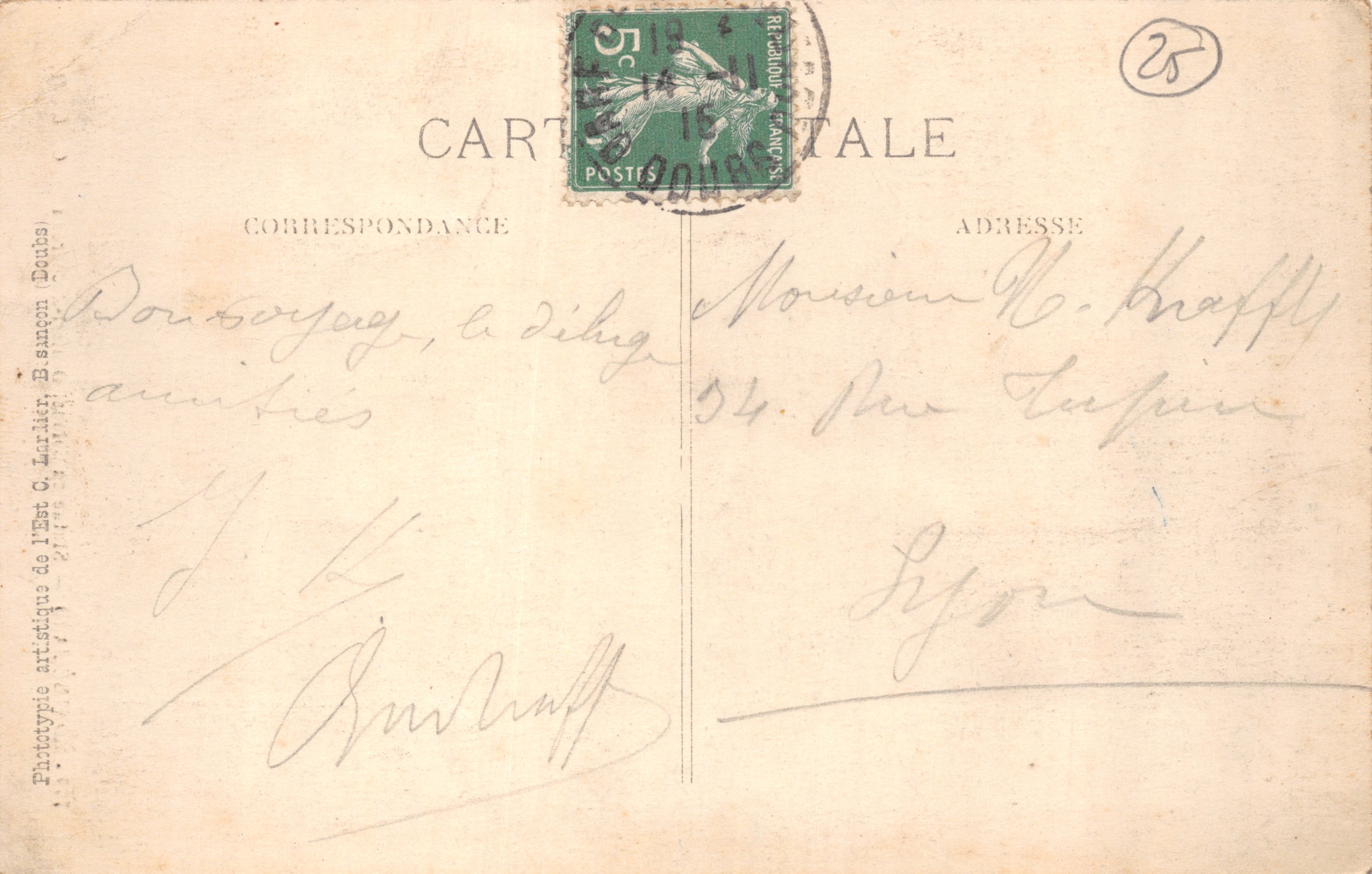 Montbéliard — Beeld van kolonel Denfert-Rochereau — C.L.B. n°799 — Achterkant
