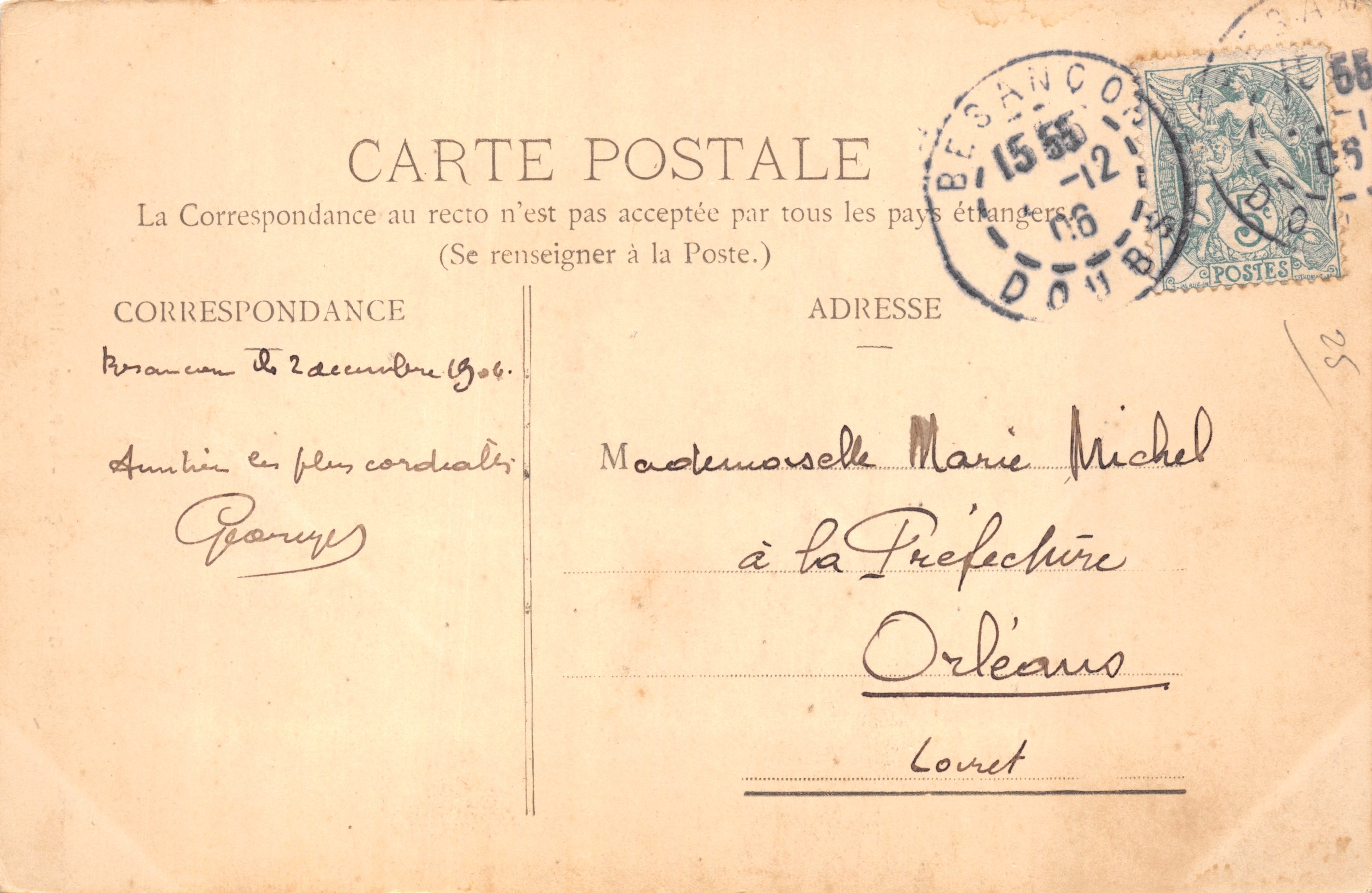 Besançon — La Porta Tagliata con torre rotonda — editore non visibile, numero di serie non leggibile — Verso
