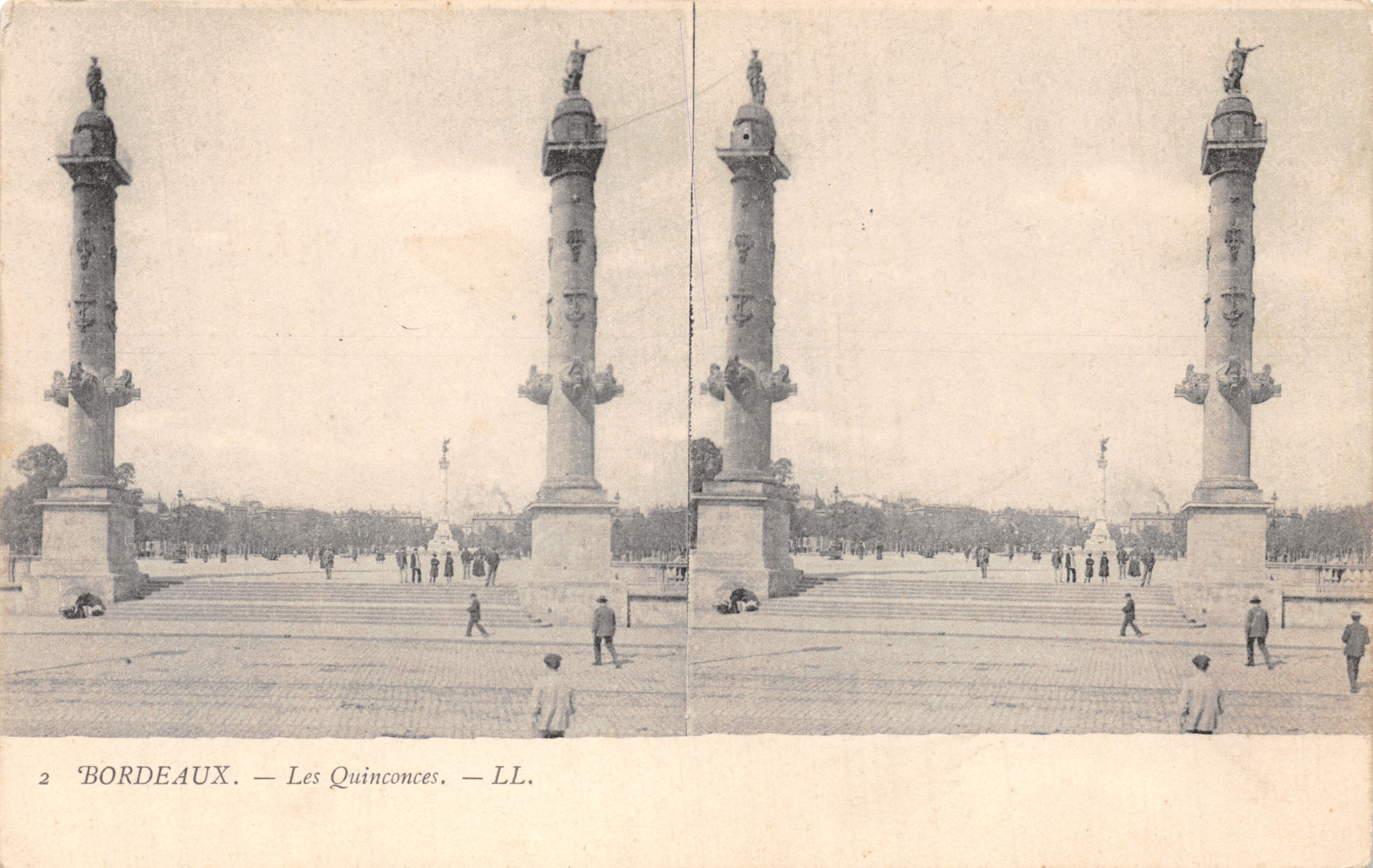 Bordeaux — Les Quinconces — éditeur LL. Carte stereoscopique
